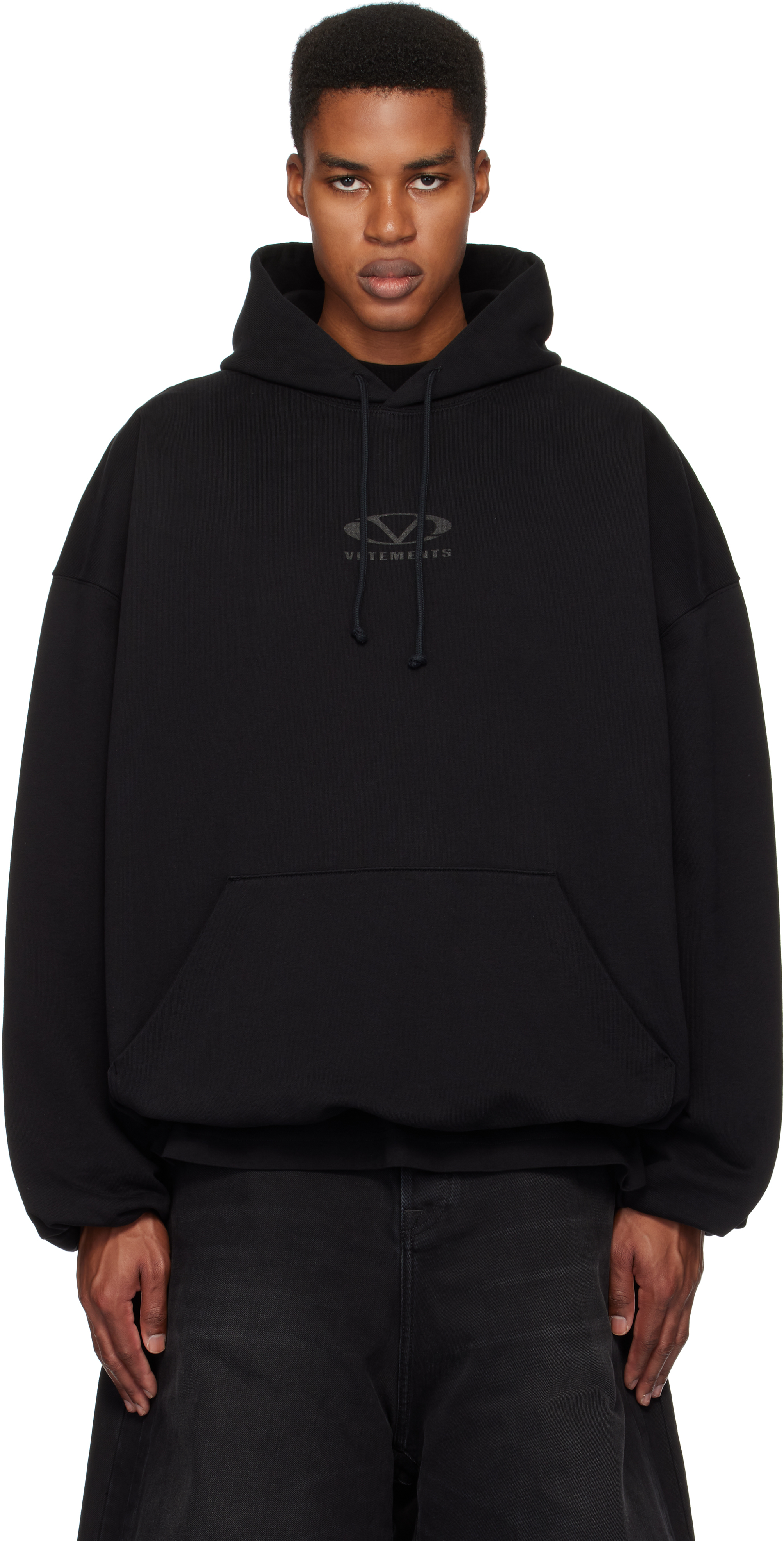 Black Oval Logo Cropped Boxy Hoodie