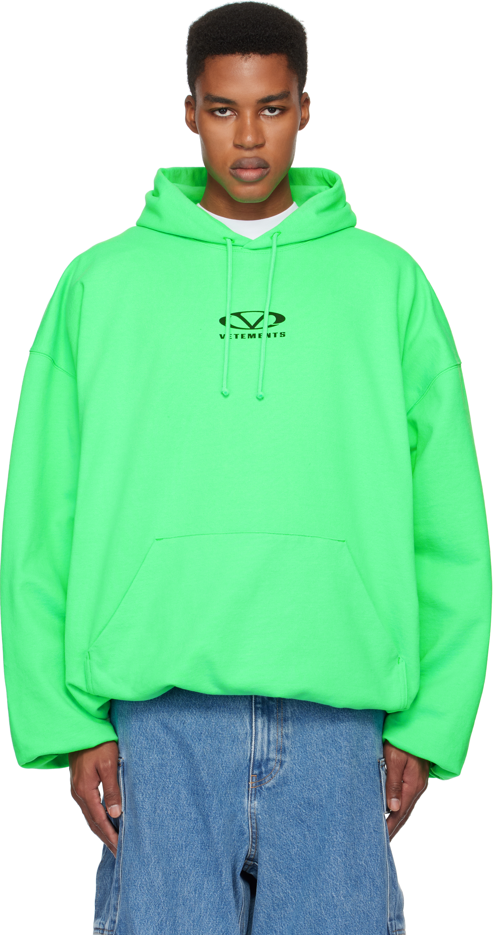 Green Oval Logo Cropped Boxy Hoodie