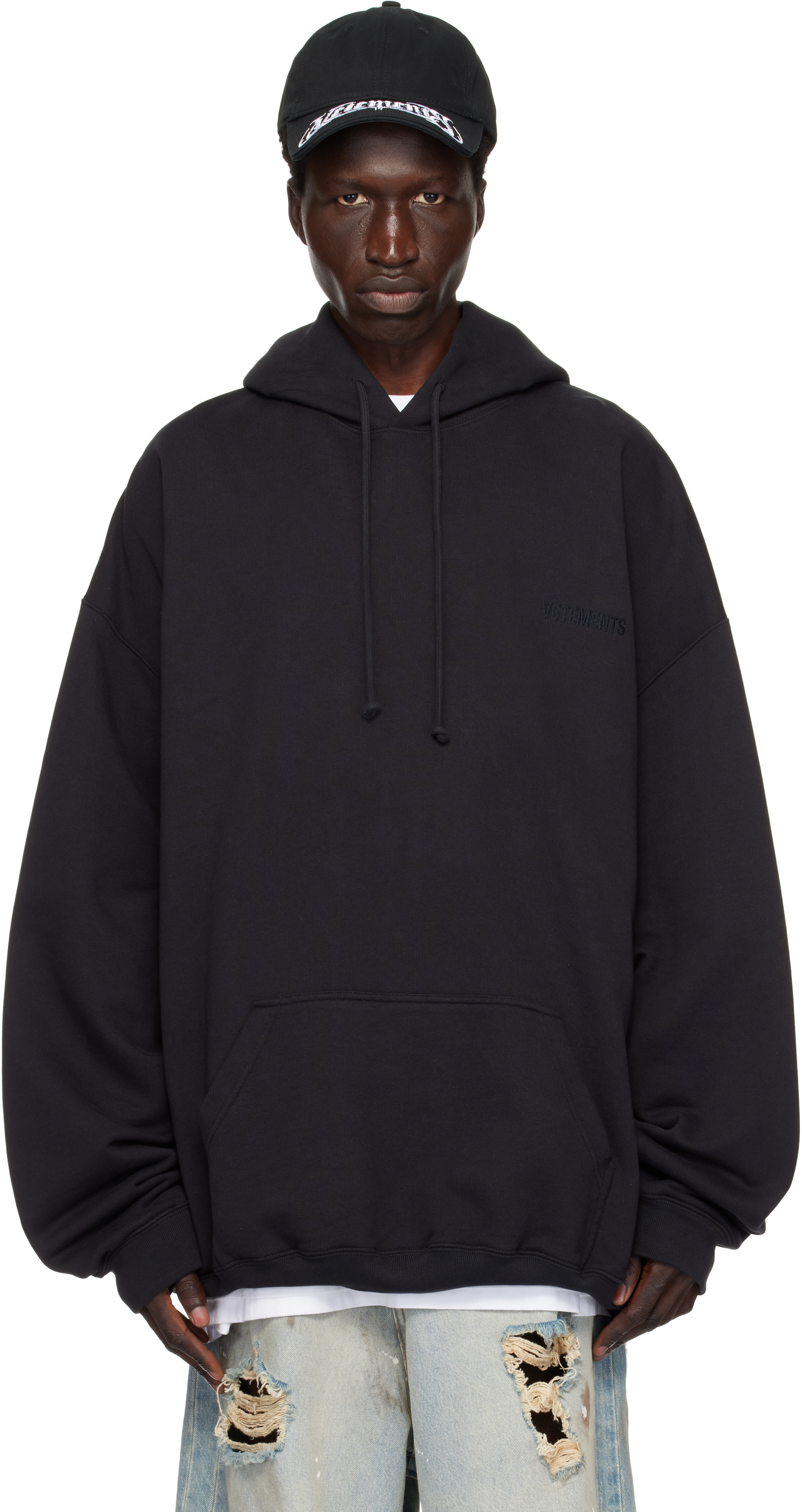 Black Embroidered Logo Hoodie