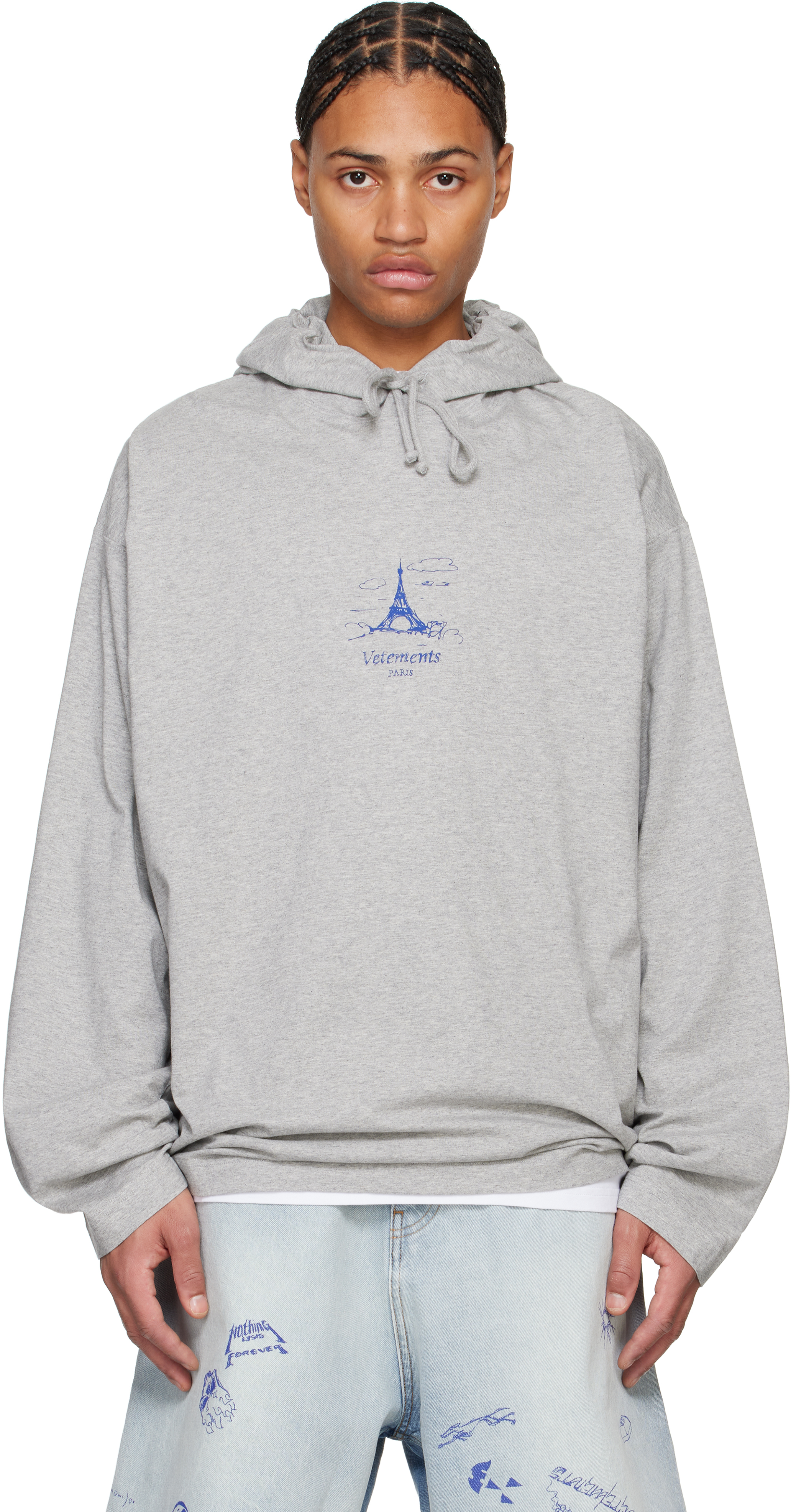 Gray Scribbled 'Paris' Jersey Hoodie