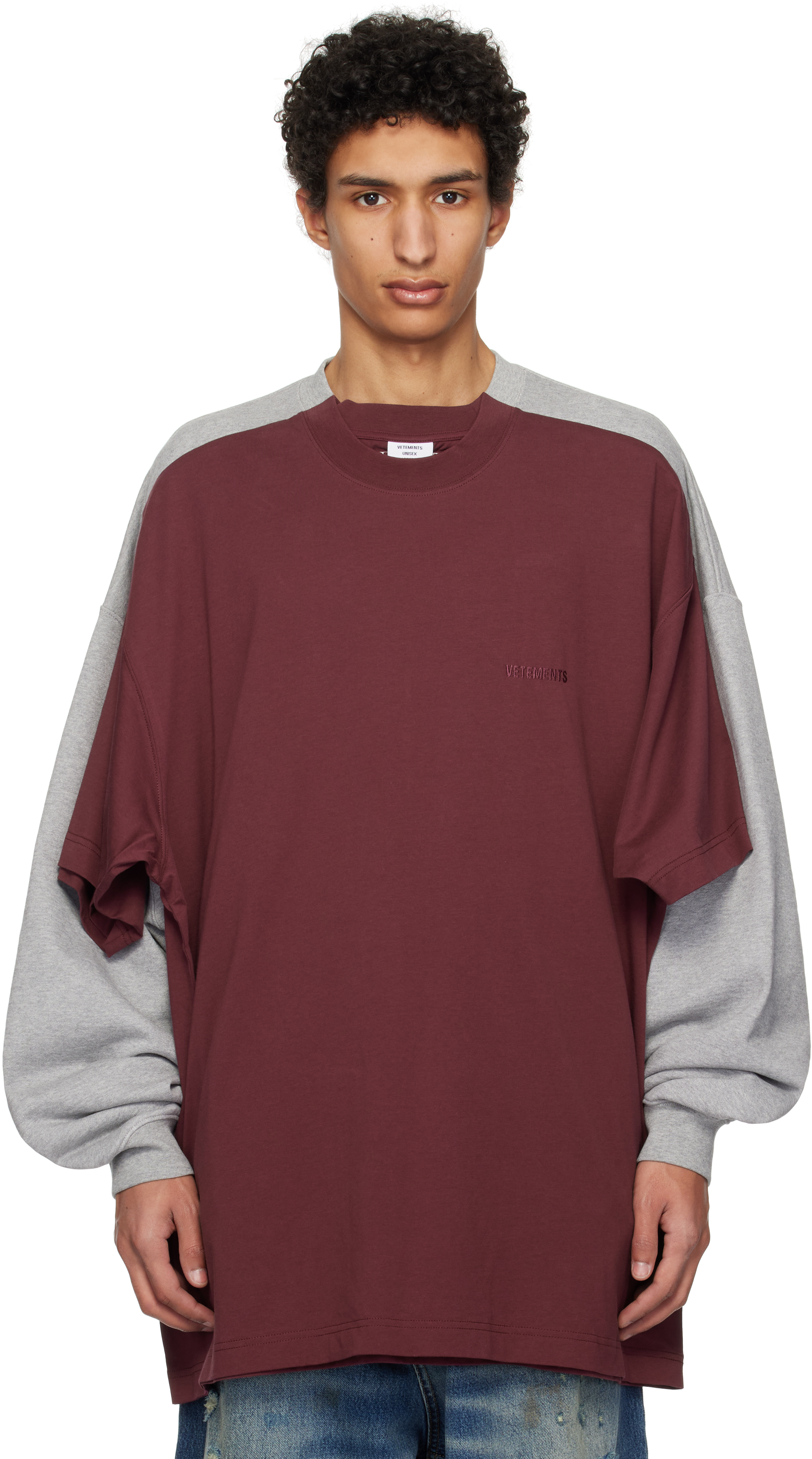 Gray & Red Runway Merged T-shirts Sweatshirt