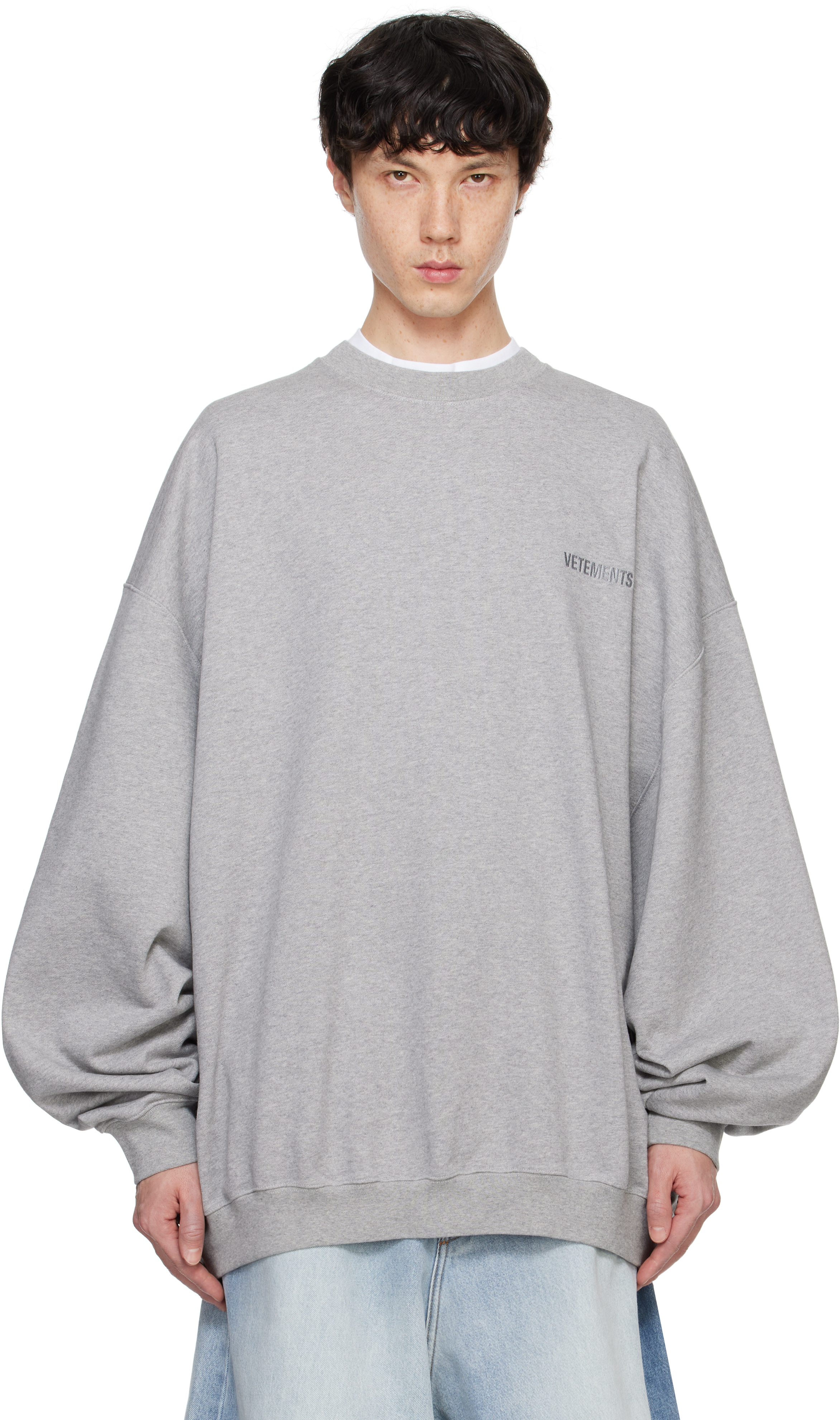 Gray Embroidered Logo Oversized Sweatshirt