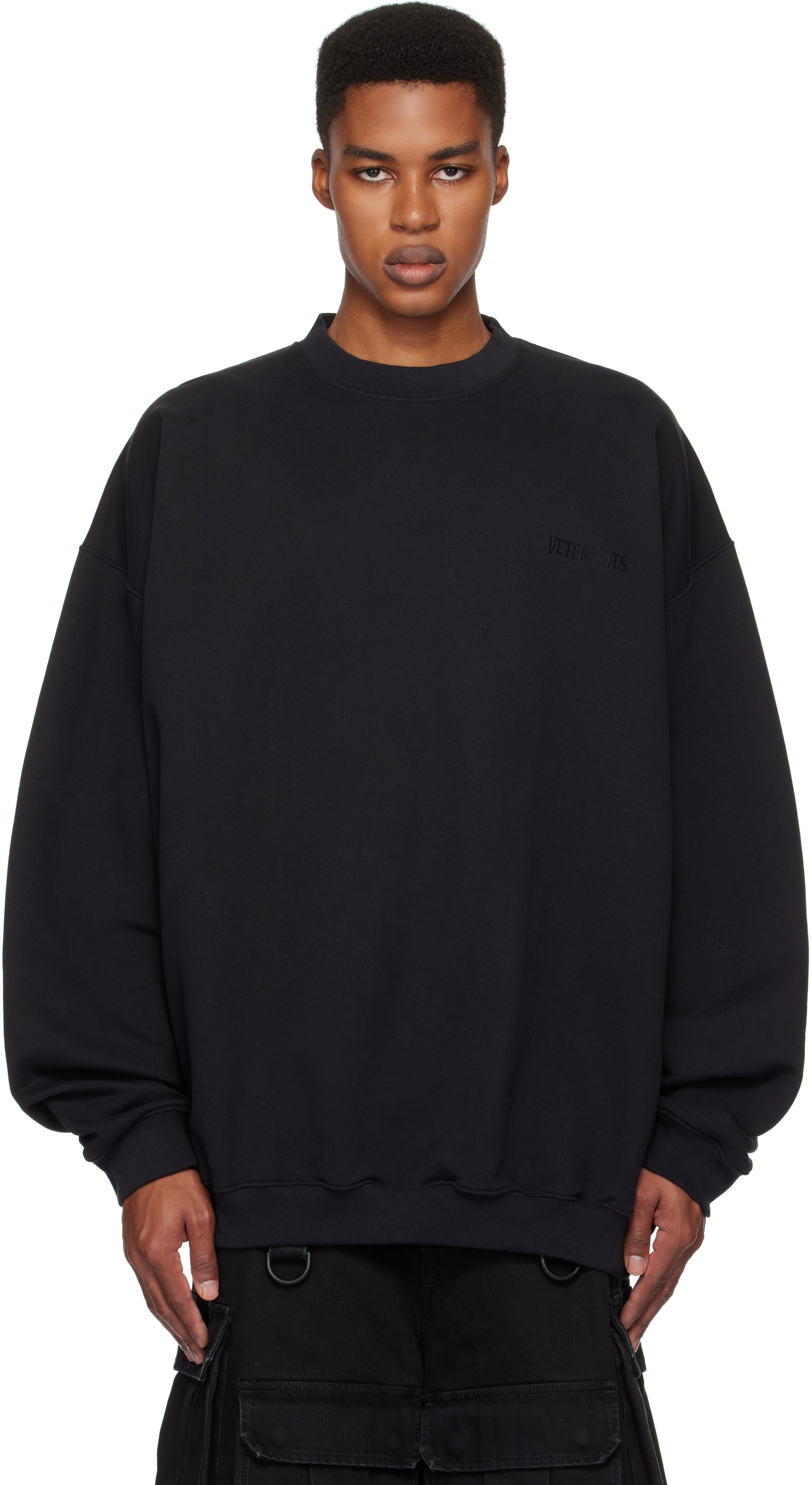 Black Embroidered Logo Oversized Sweatshirt