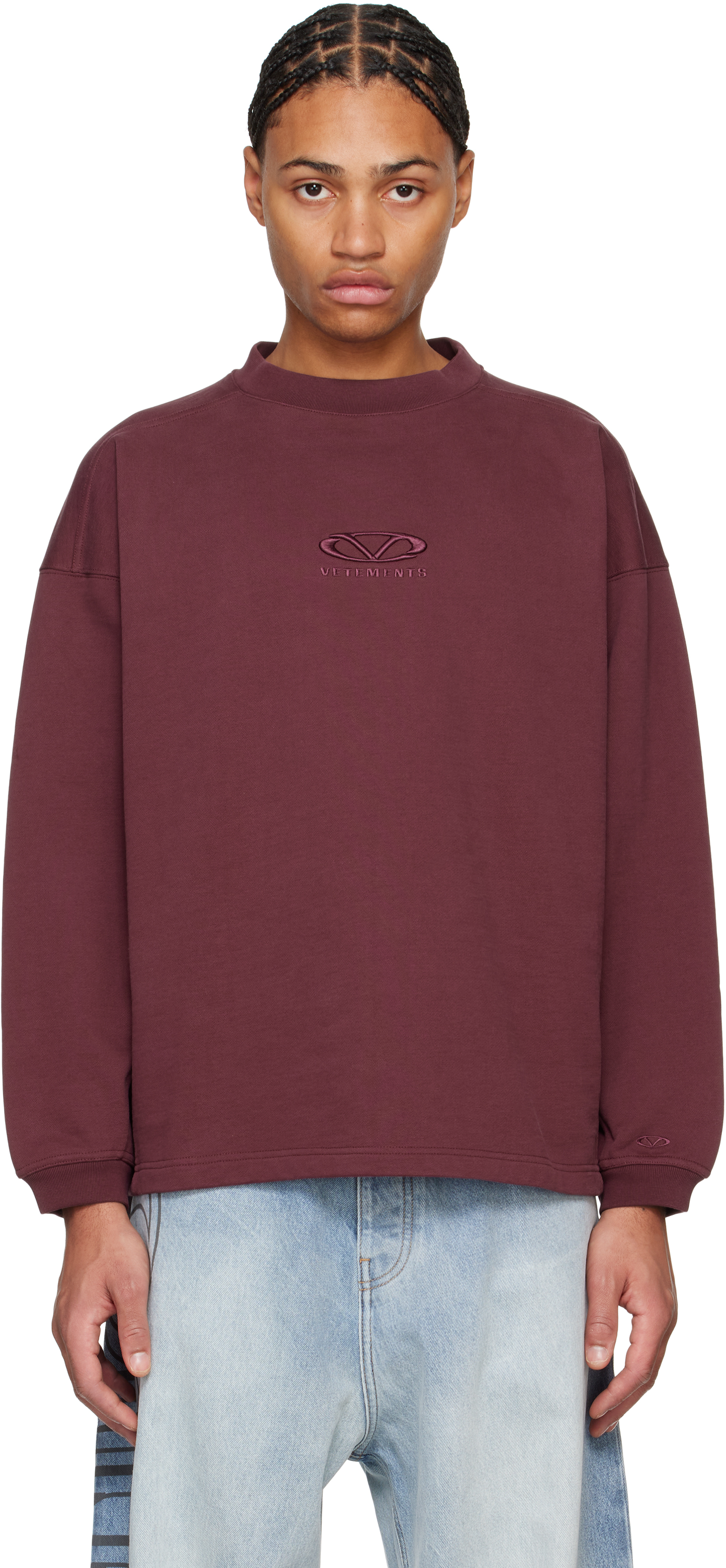 Burgundy Oval Logo Cropped Boxy Sweatshirt