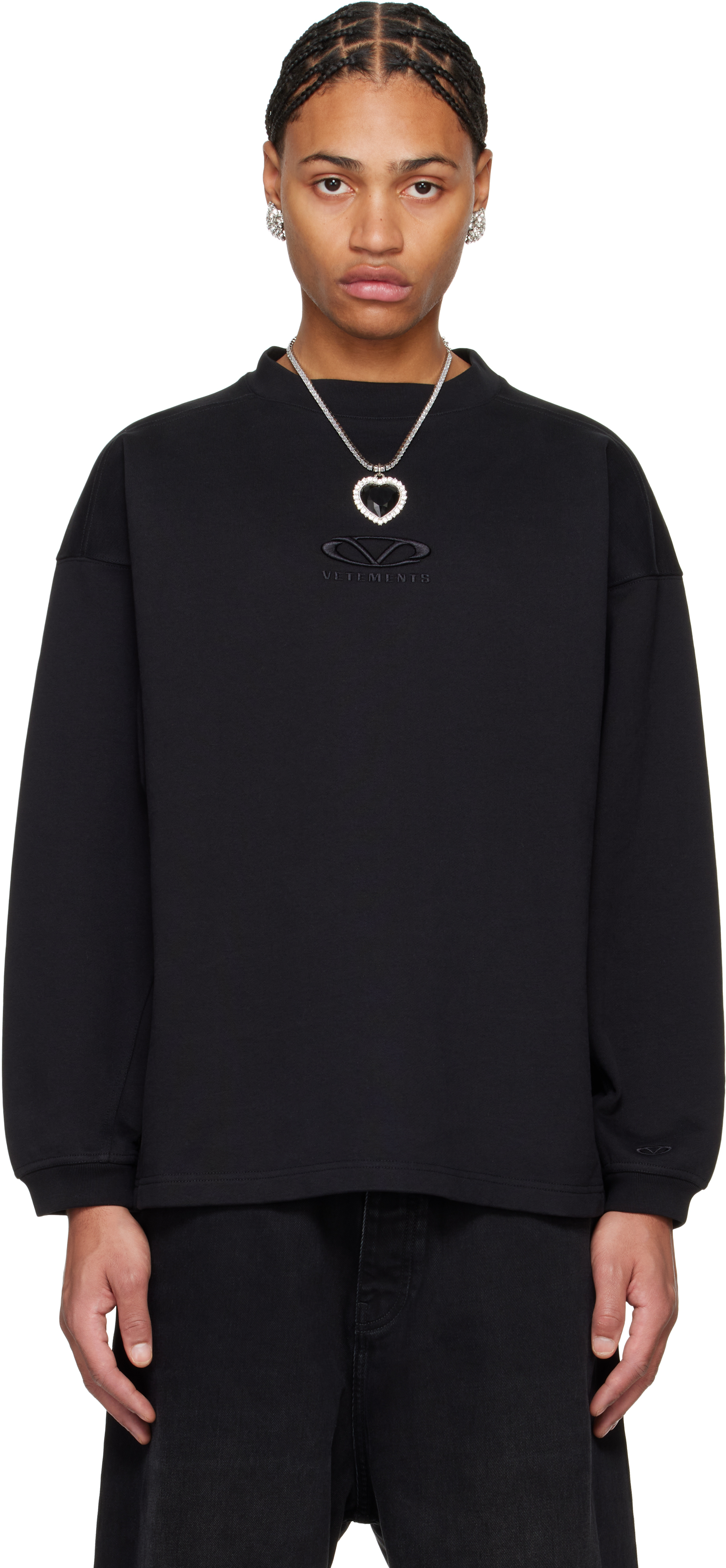 Black Oval Logo Cropped Crewneck Sweater