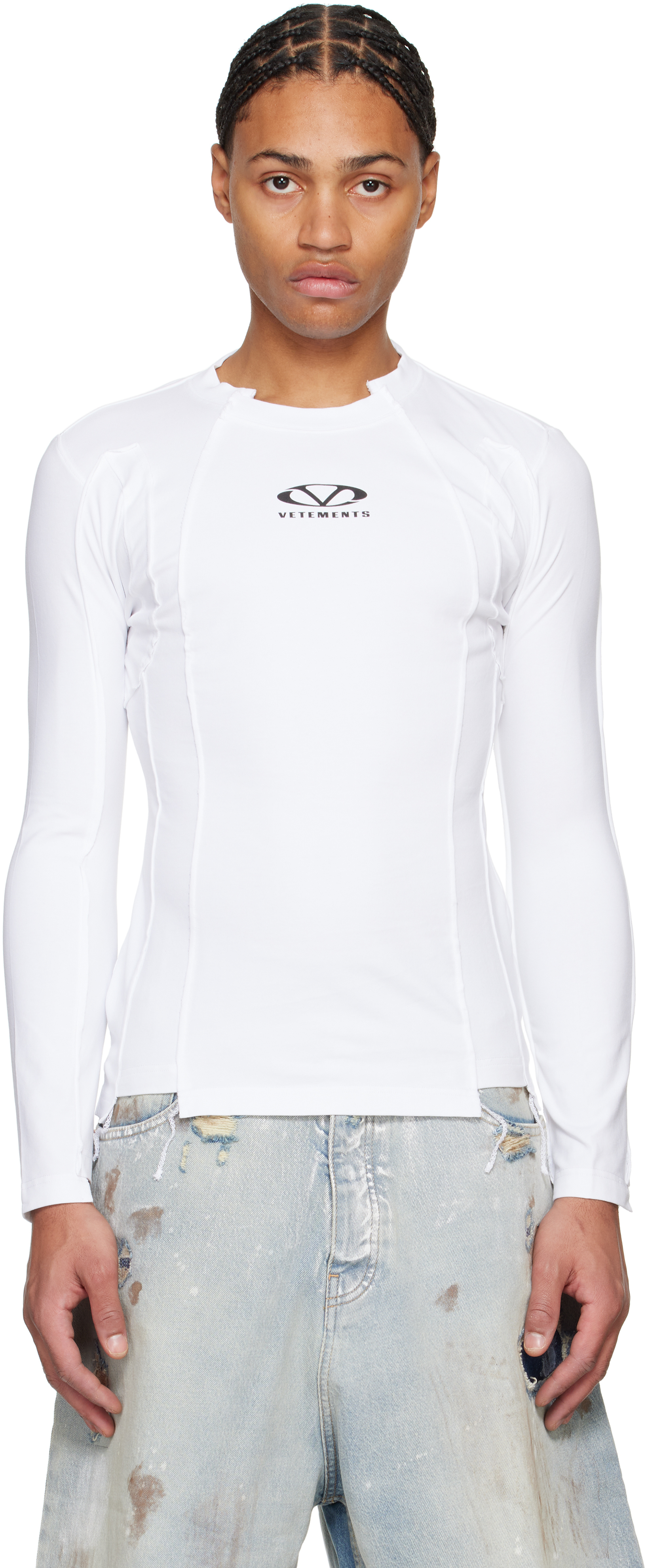 White Oval Logo Cut-Out T-shirt by VETEMENTS on Sale