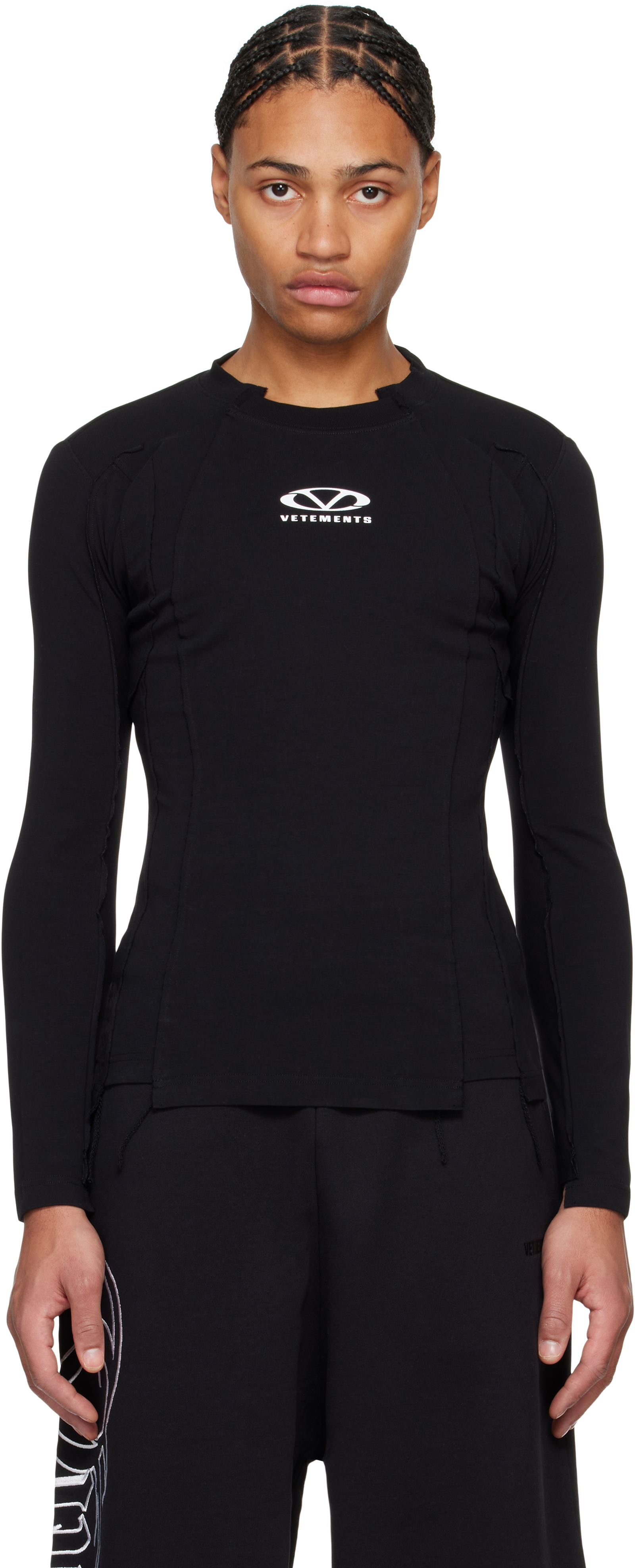 Vetements Black Oval Logo Cut-out T-shirt In Black/white