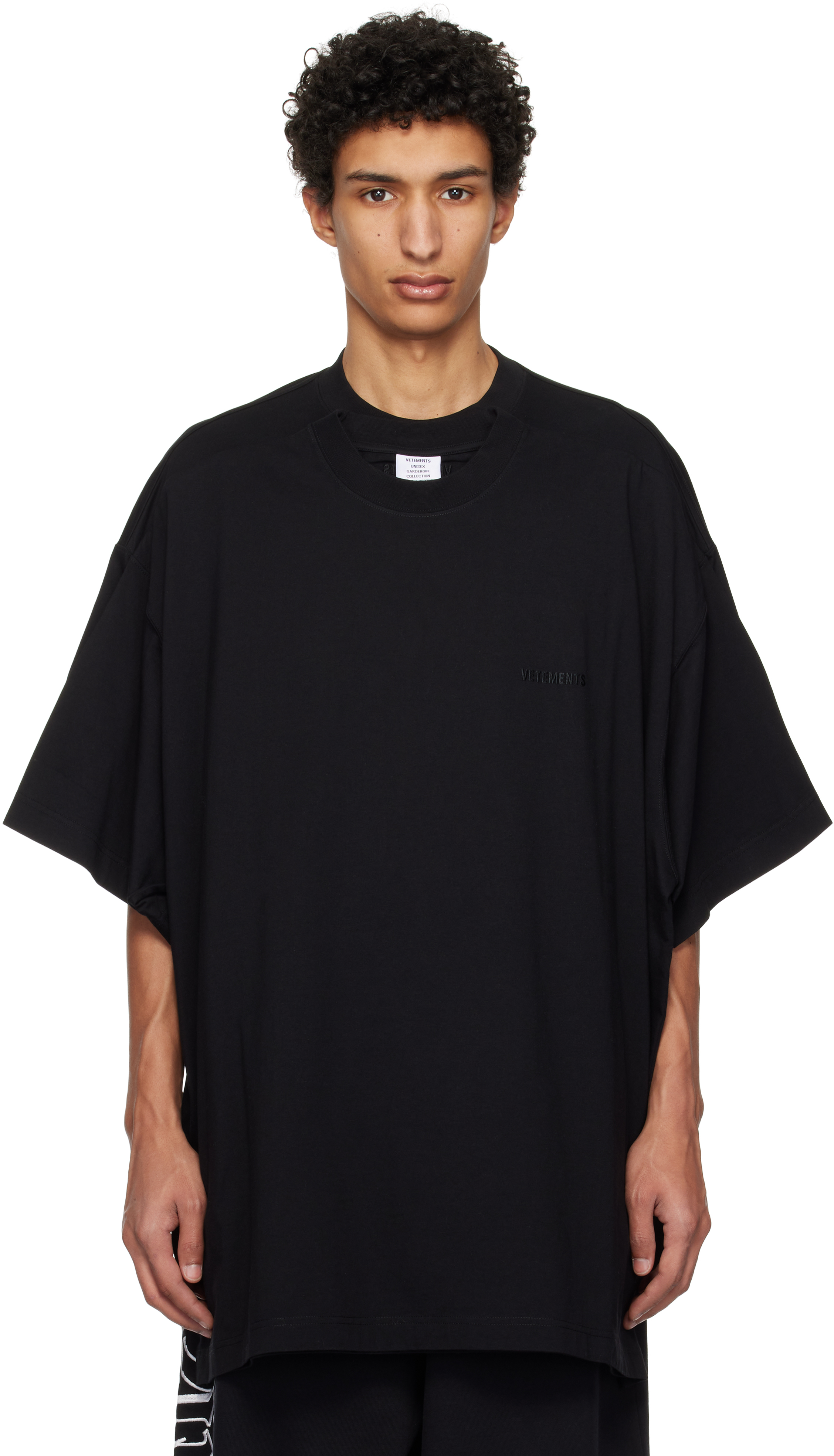 Black Merged Double Oversized T-shirt