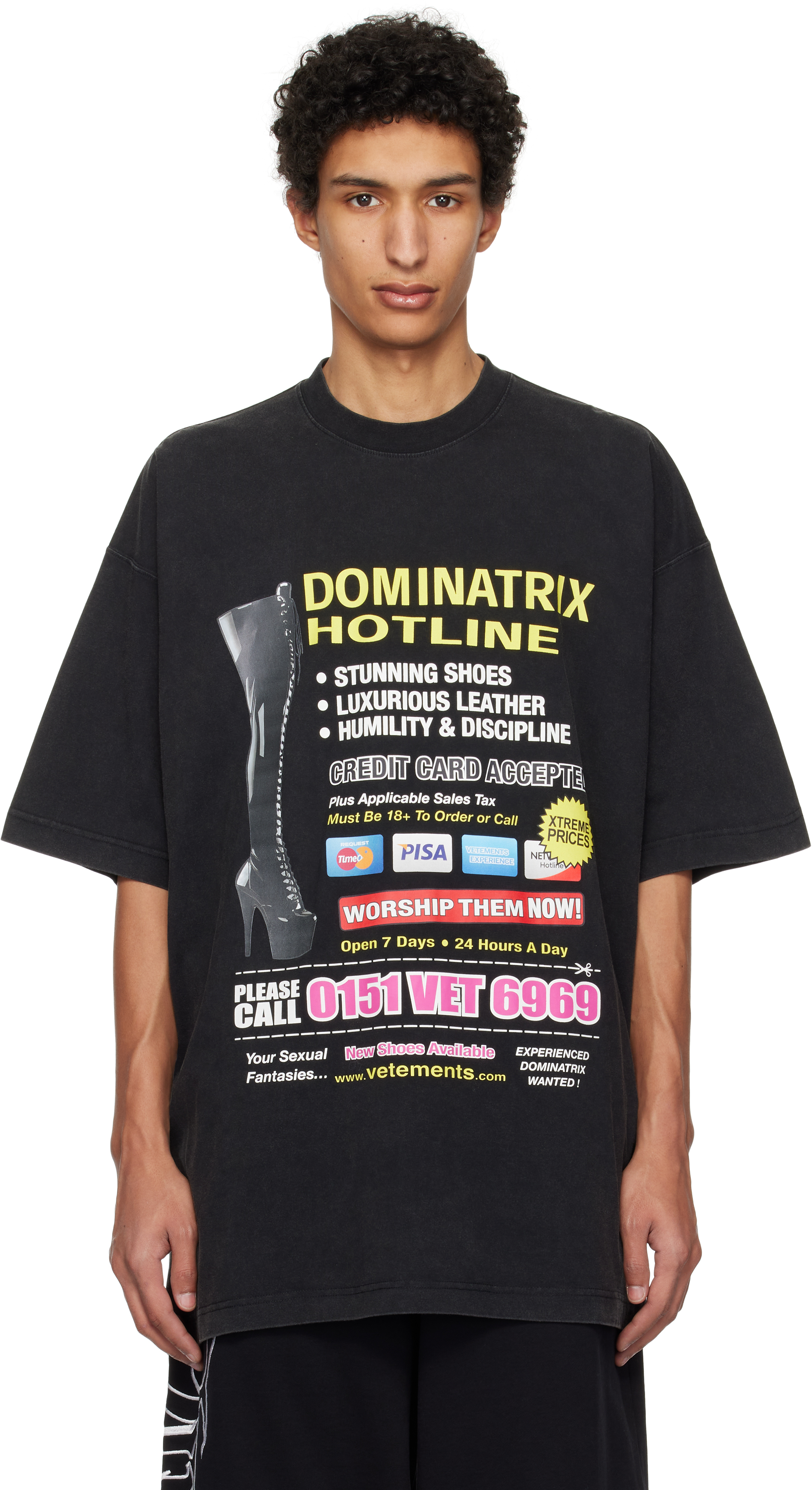 Black Oversized 'Dominatrix Hotline' T-shirt