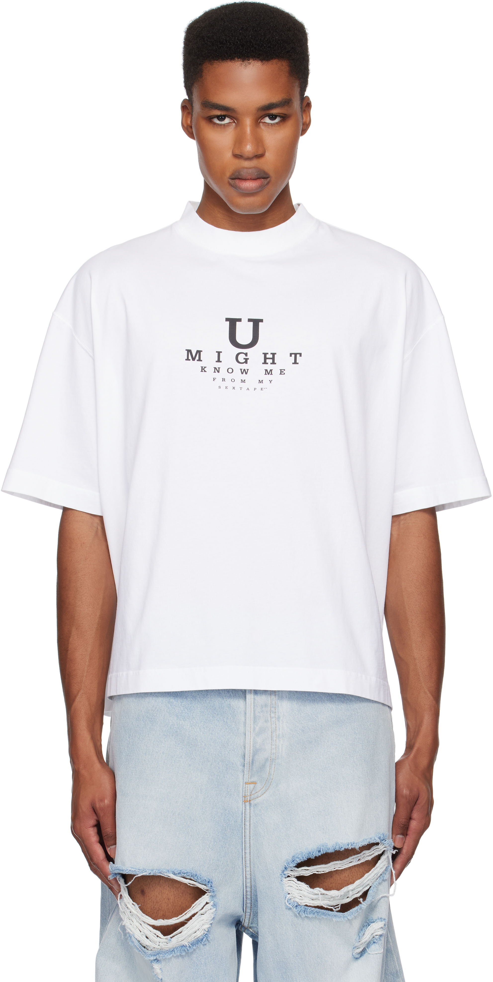 White 'U Might Know Me' Cropped Boxy T-shirt