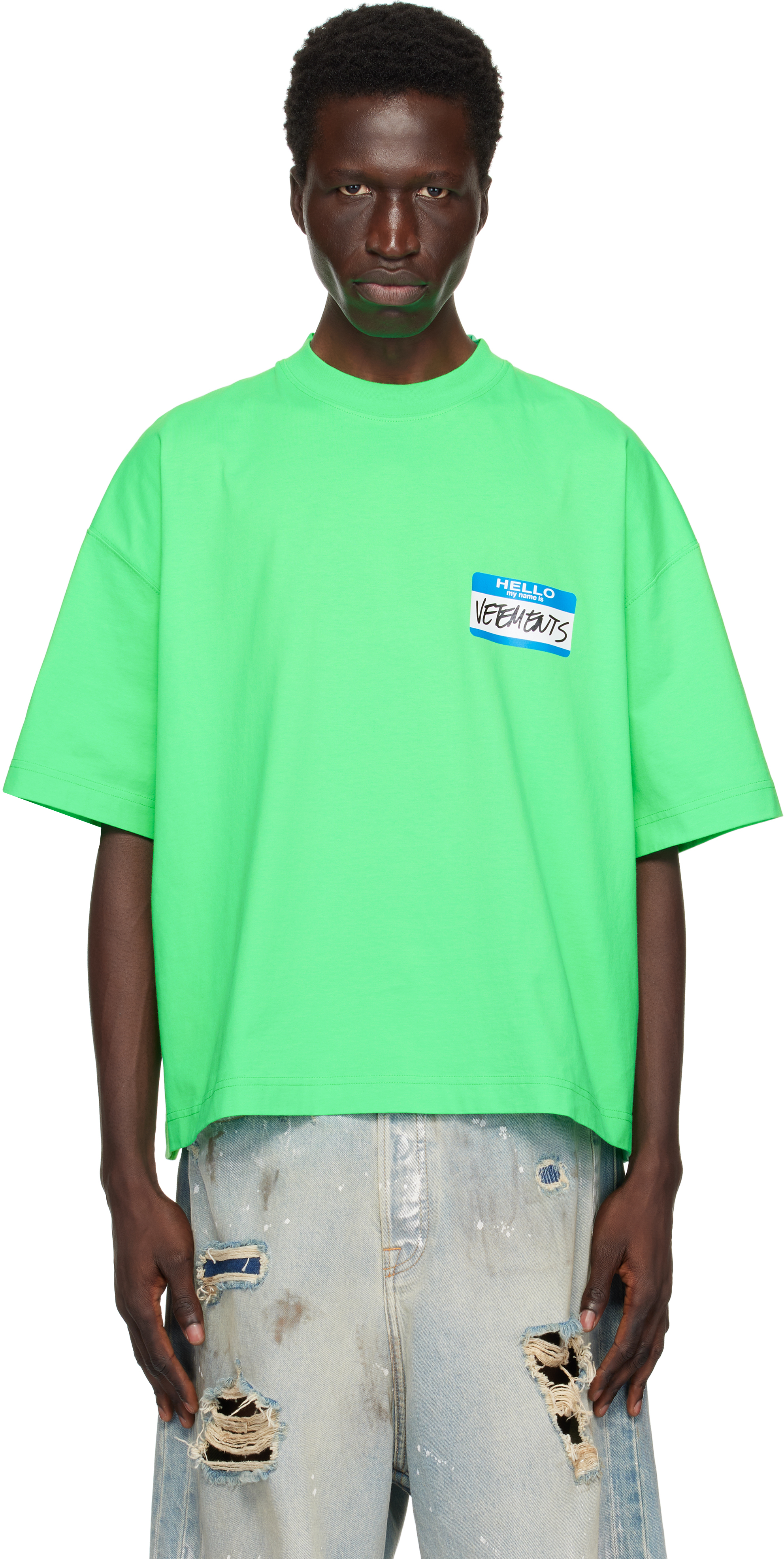 Green 'My Name' Sticker Cropped Boxy T-shirt