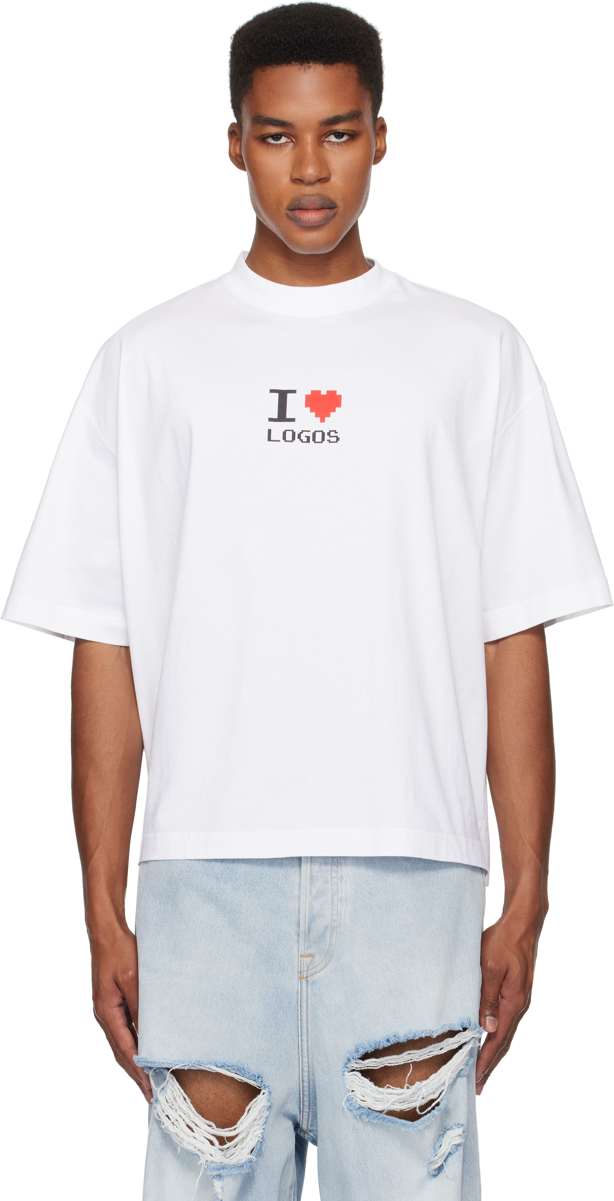 White 'I Love Logos' Cropped Boxy T-shirt