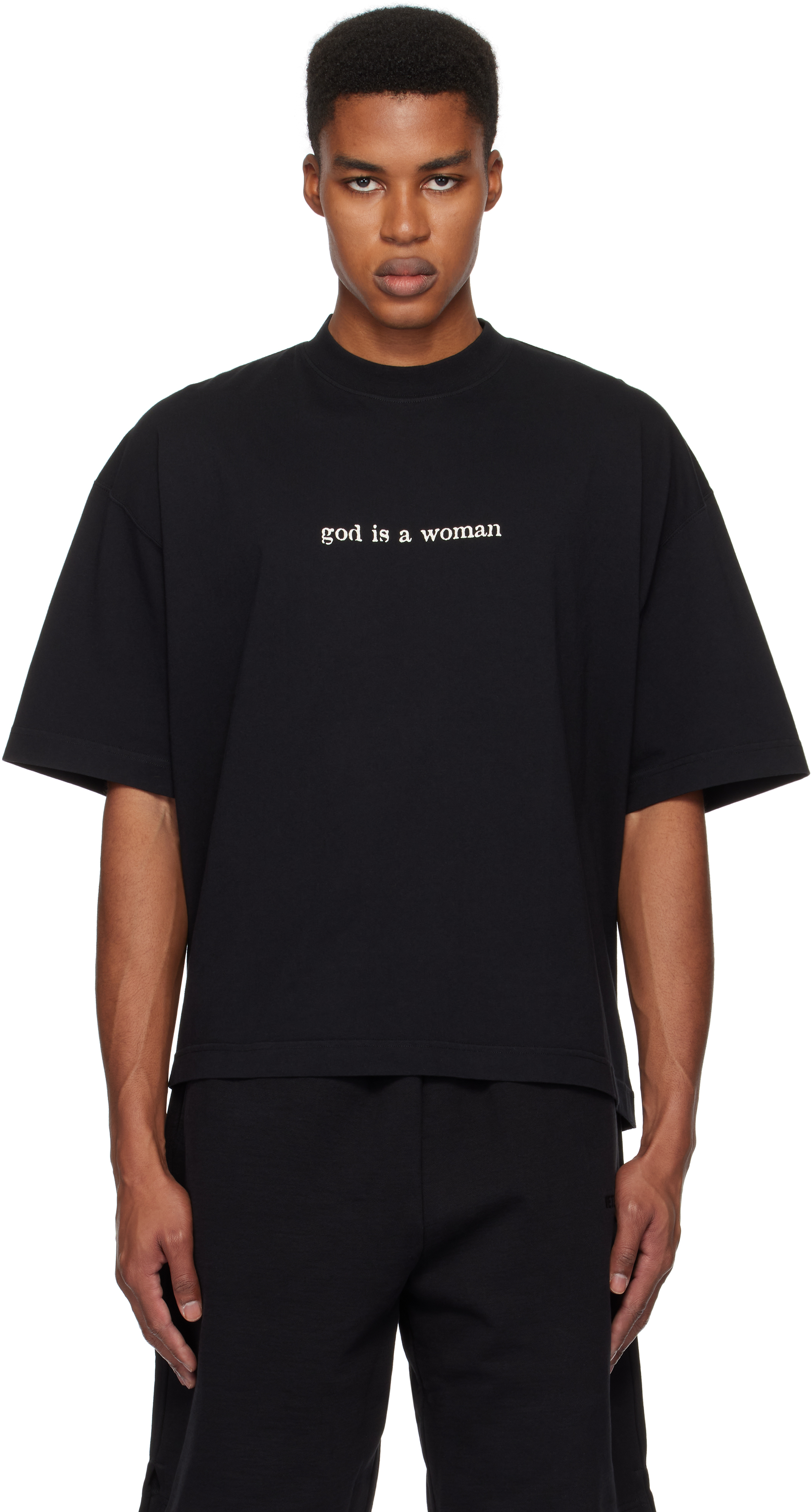 Black 'God Is A Woman' Cropped Boxy T-shirt