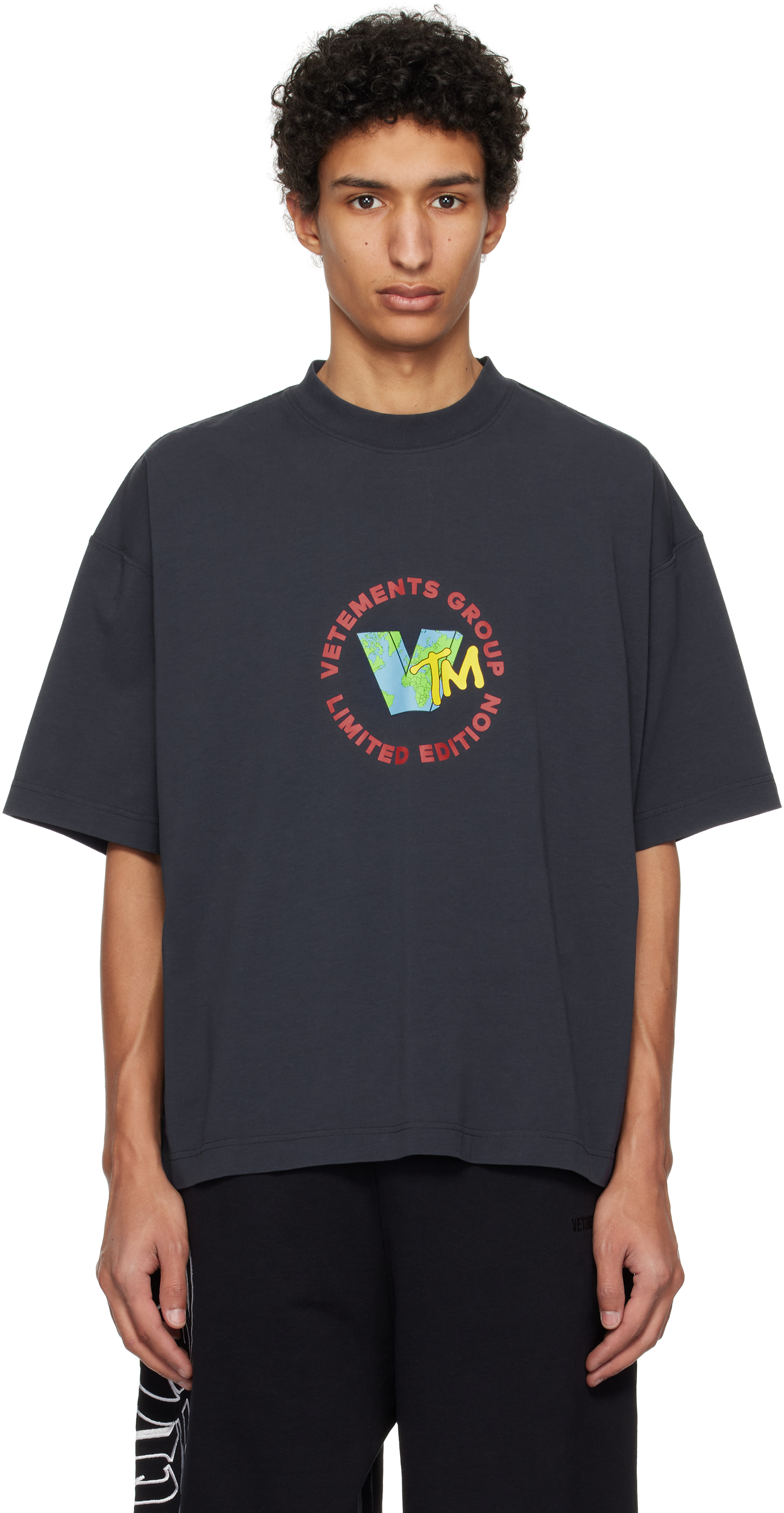 Navy 'VTM' World Cropped Boxy T-shirt