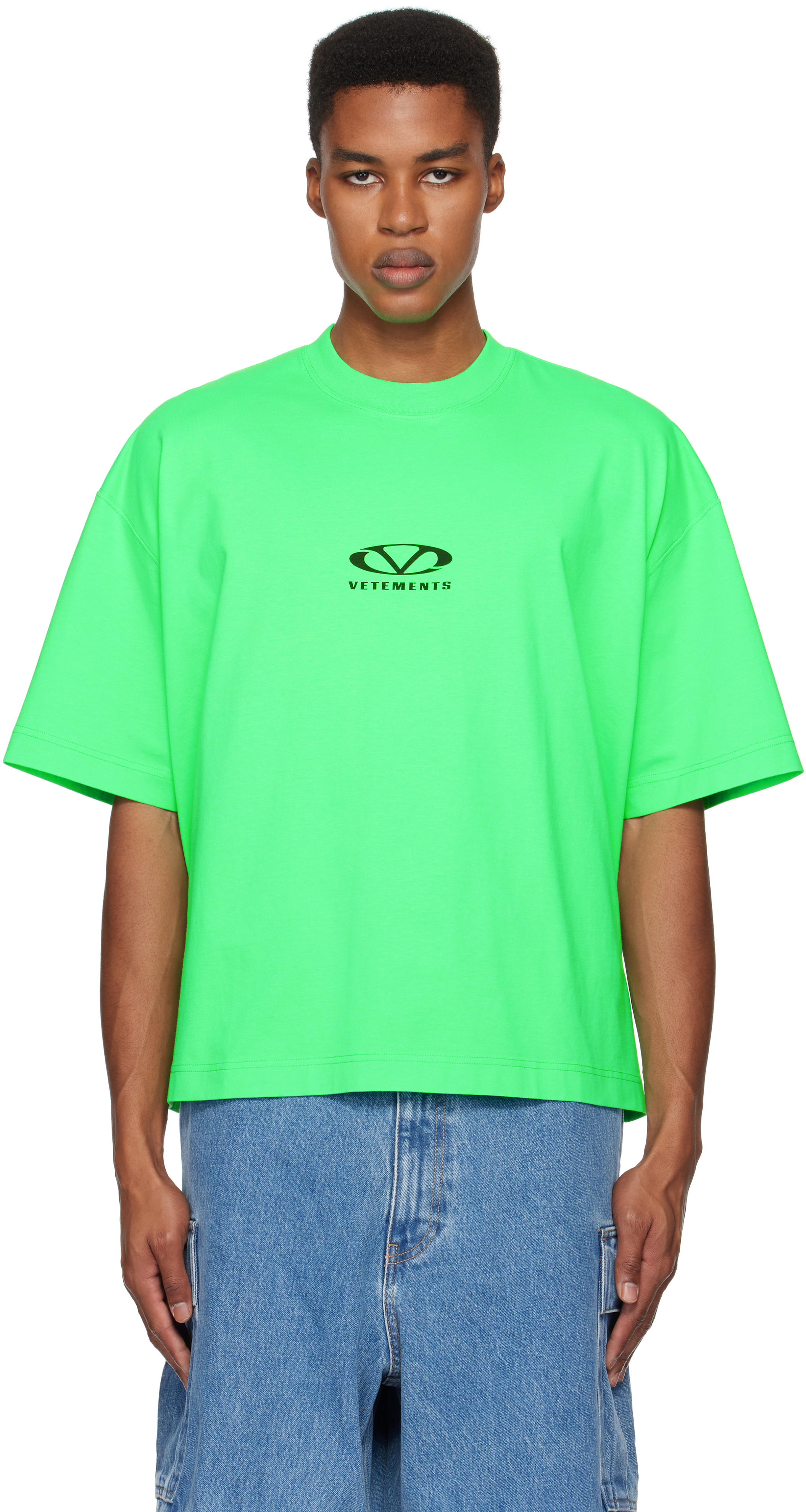 Green Oval Logo Cropped Boxy T-shirt