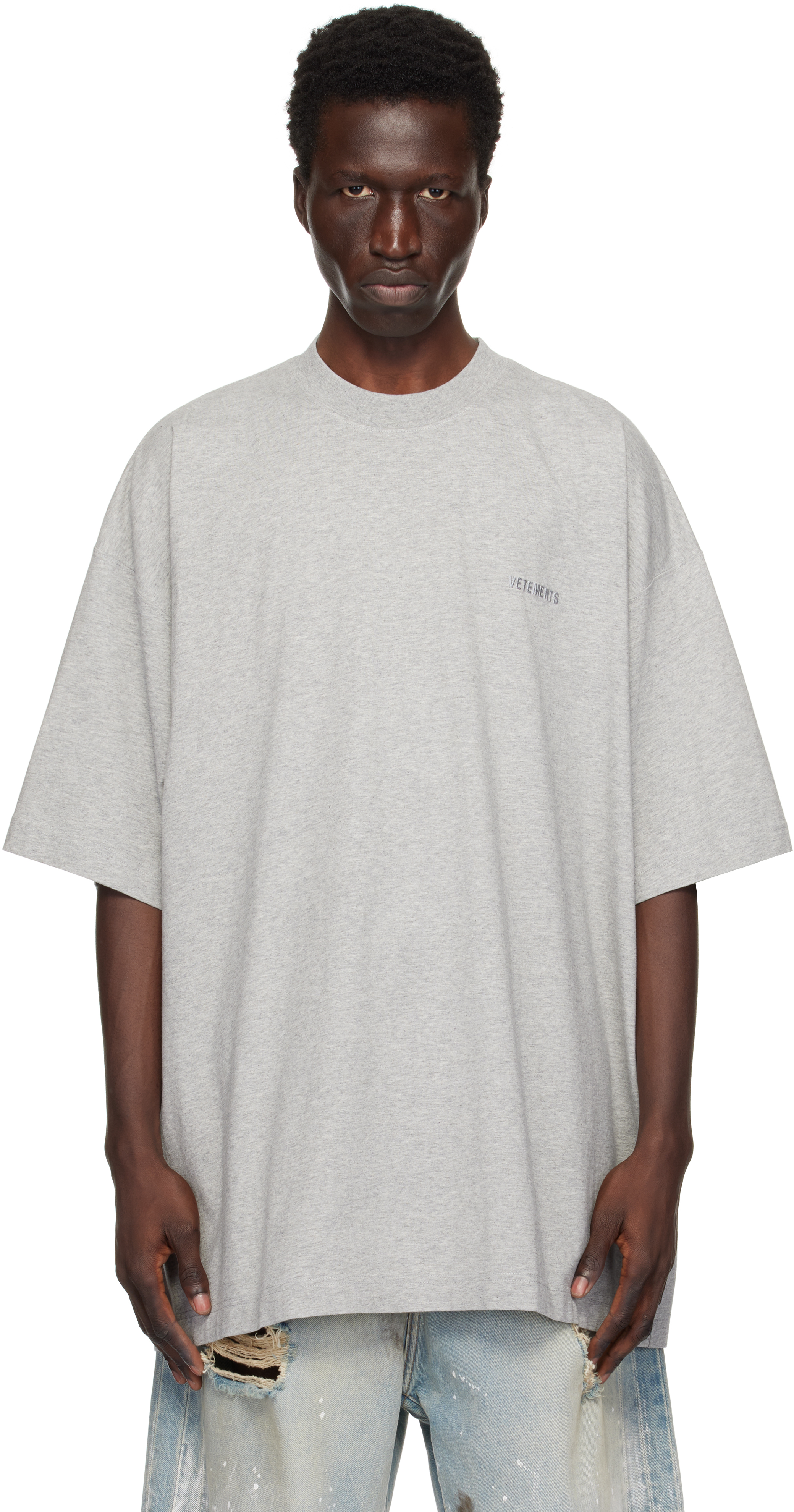 Gray Embroidered Logo T-shirt