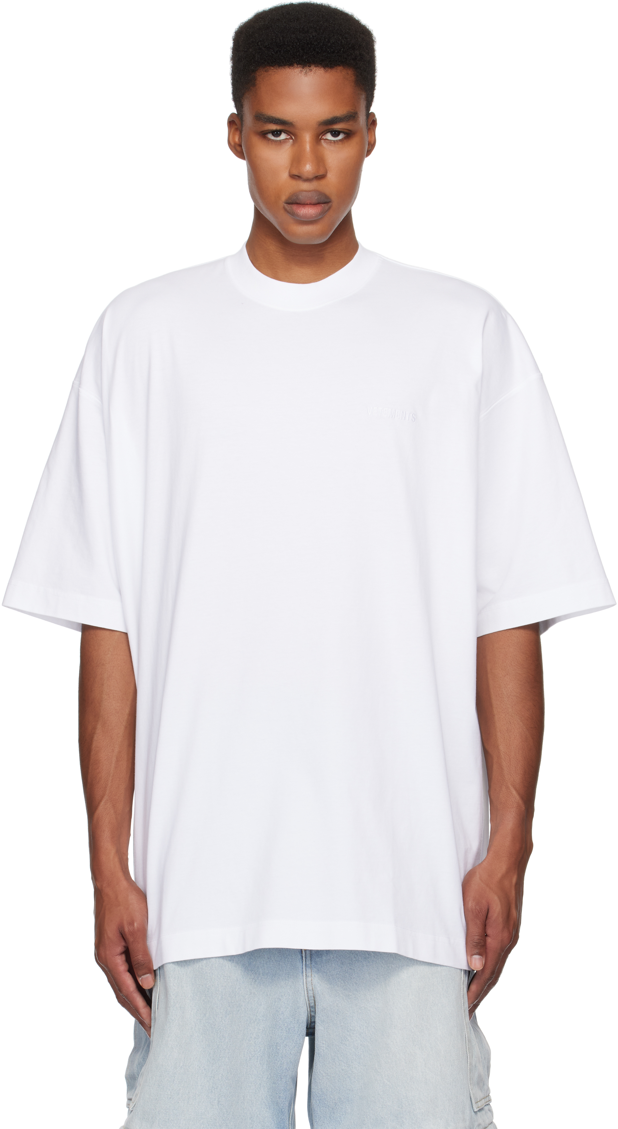 White Embroidered Logo Oversized T-shirt