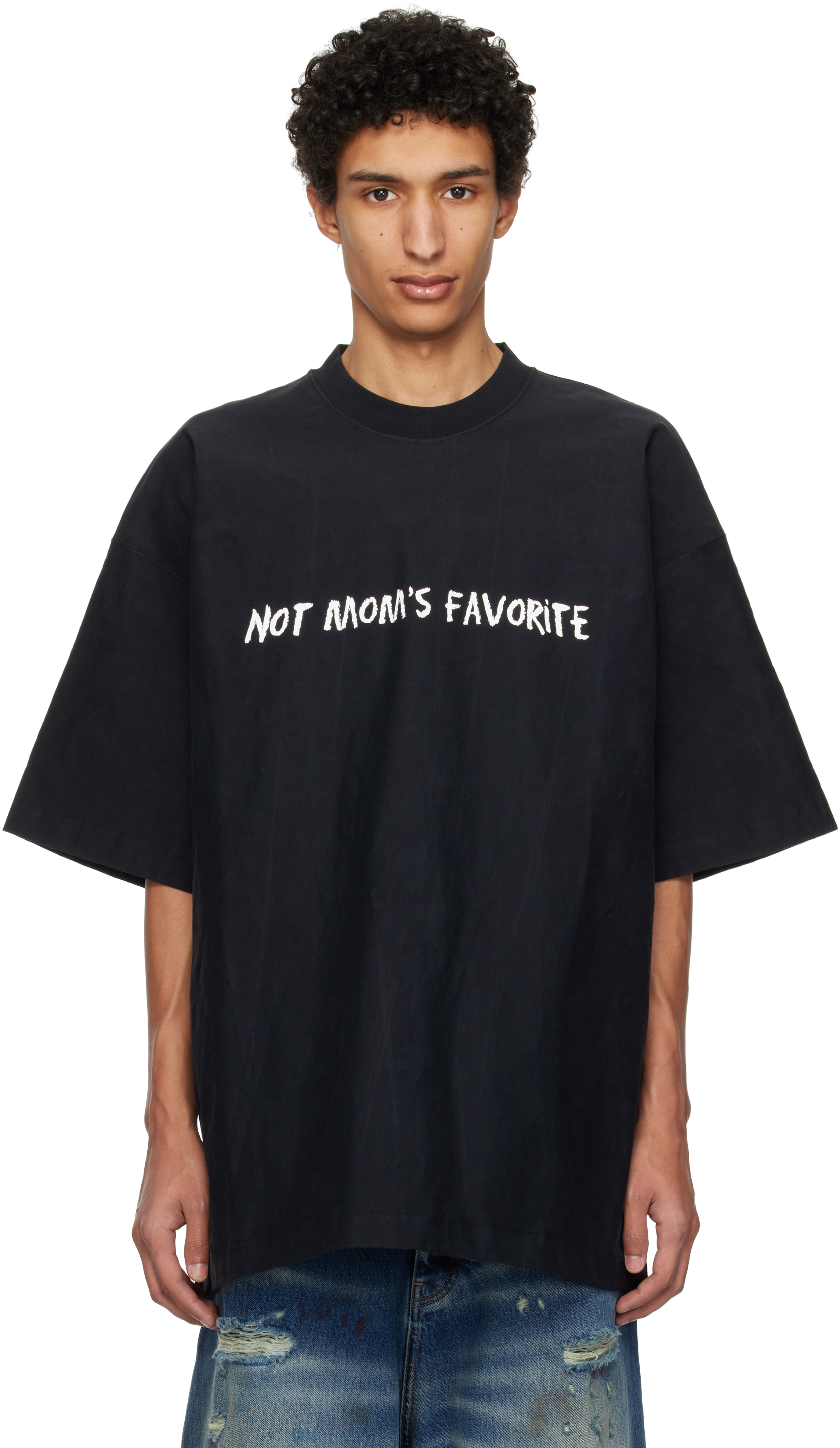 Black Metalized Wrinkled 'Not Mom's Favorite' T-shirt