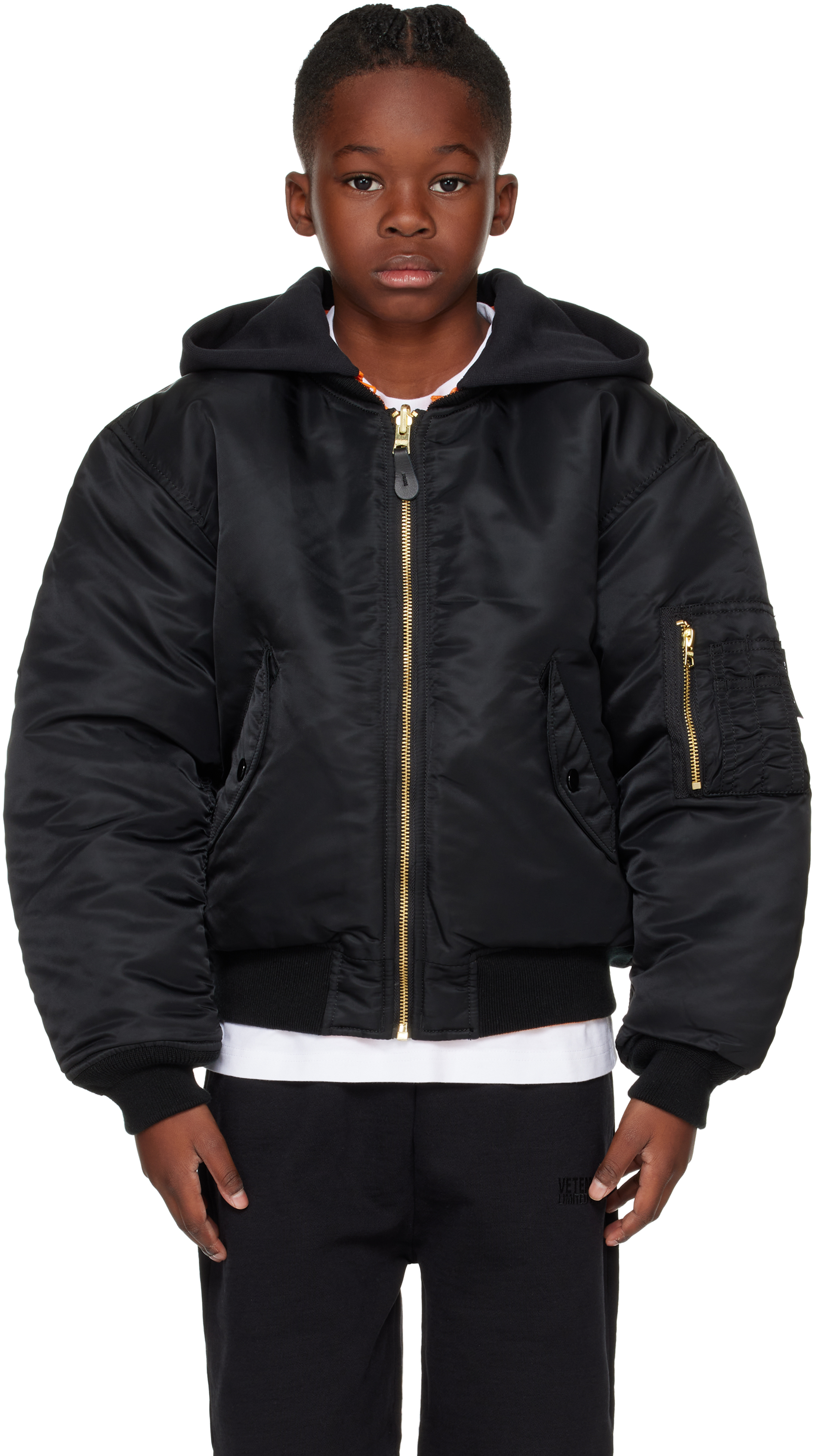 Vetements Kids Black Hooded Reversible Bomber Jacket