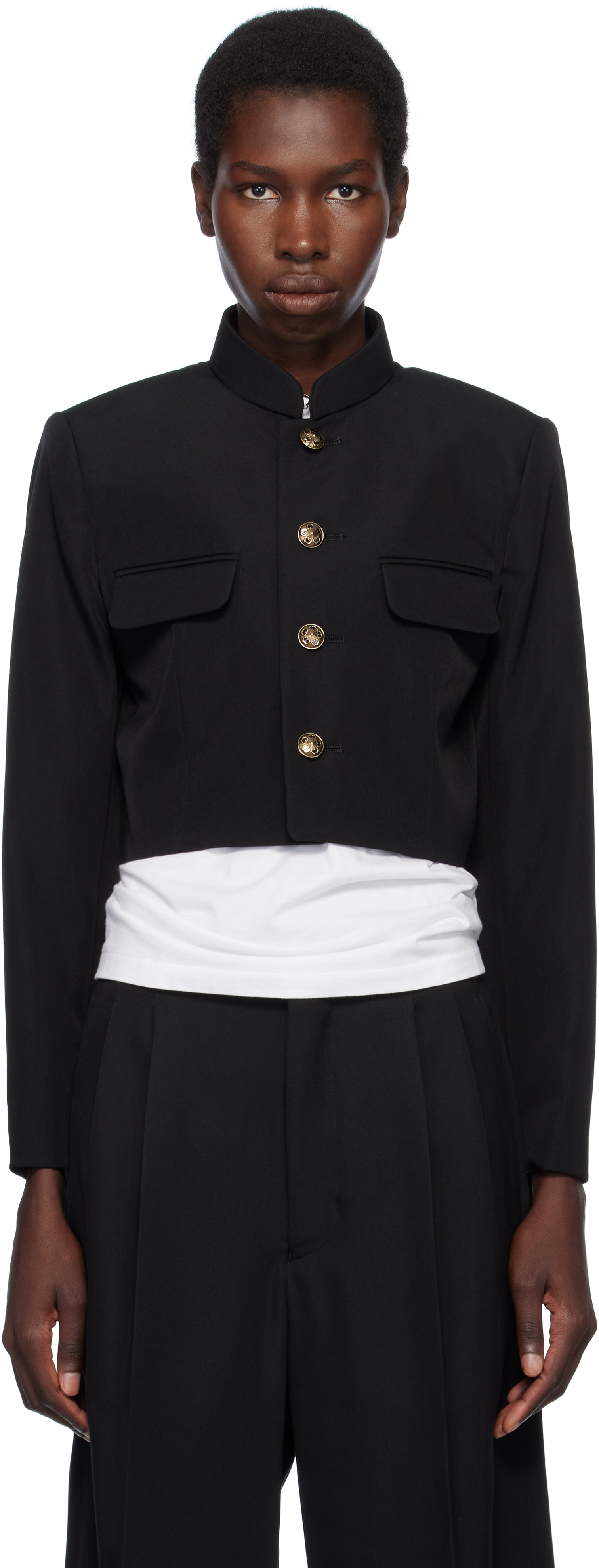 Comme Des Garcons Girl Black Wool & Polyester Doeskin Blazer
