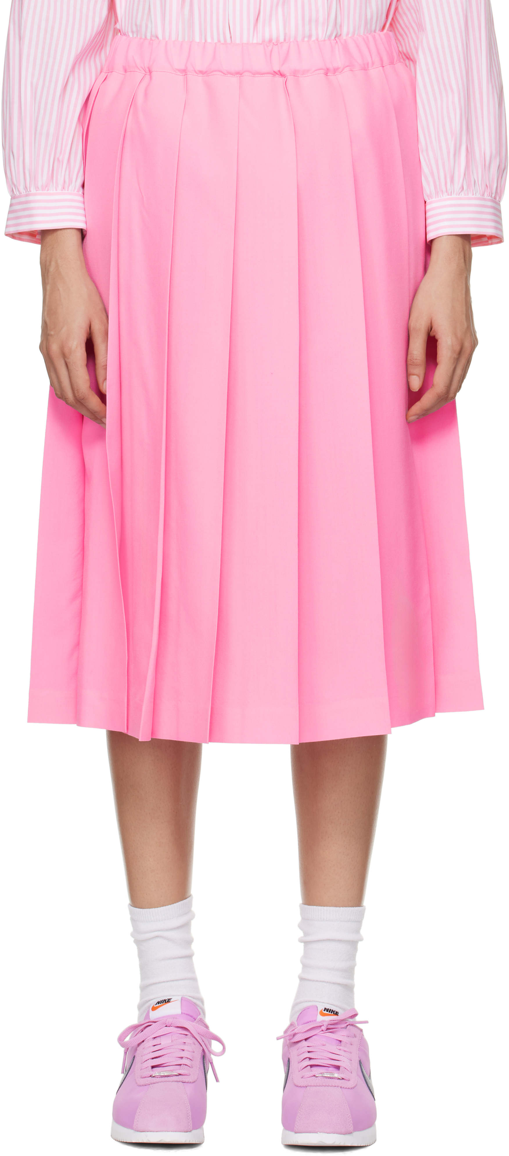 Shop Comme Des Garcons Girl Pink Tropical Wool Midi Skirt In 1 Pink