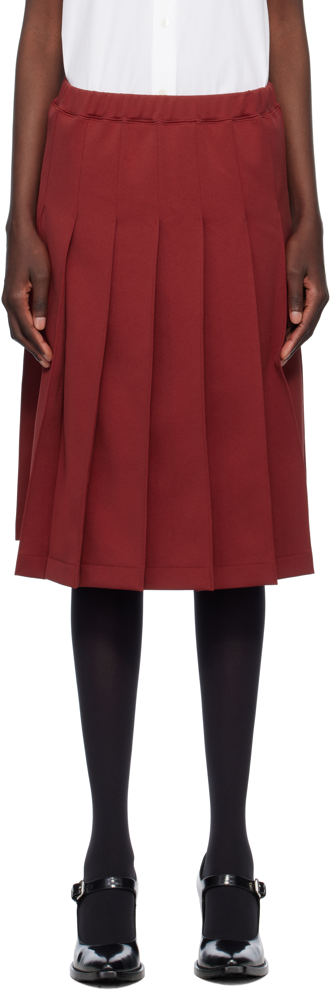 Comme Des Garcons Girl Burgundy Polyester Jersey Midi Skirt