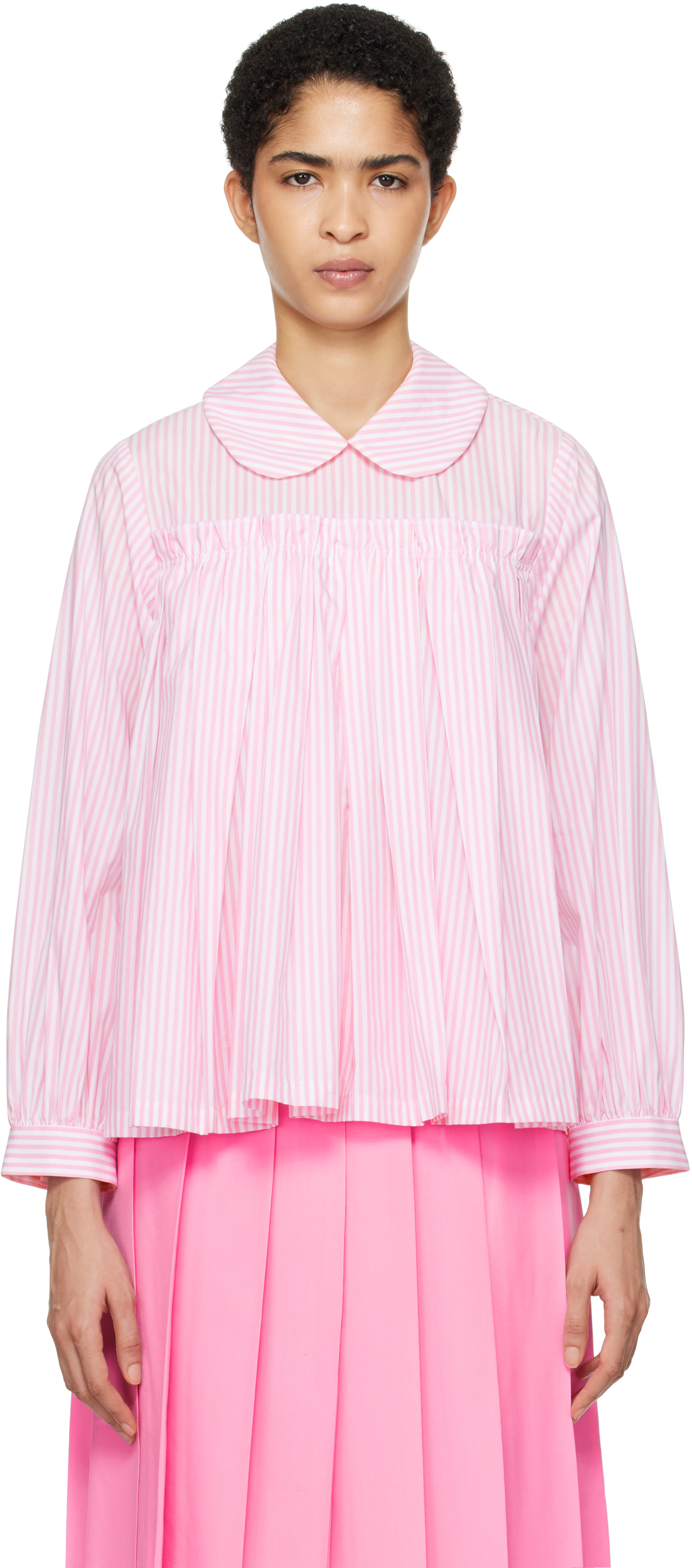 Pink & White Cotton Poplin Stripe Blouse