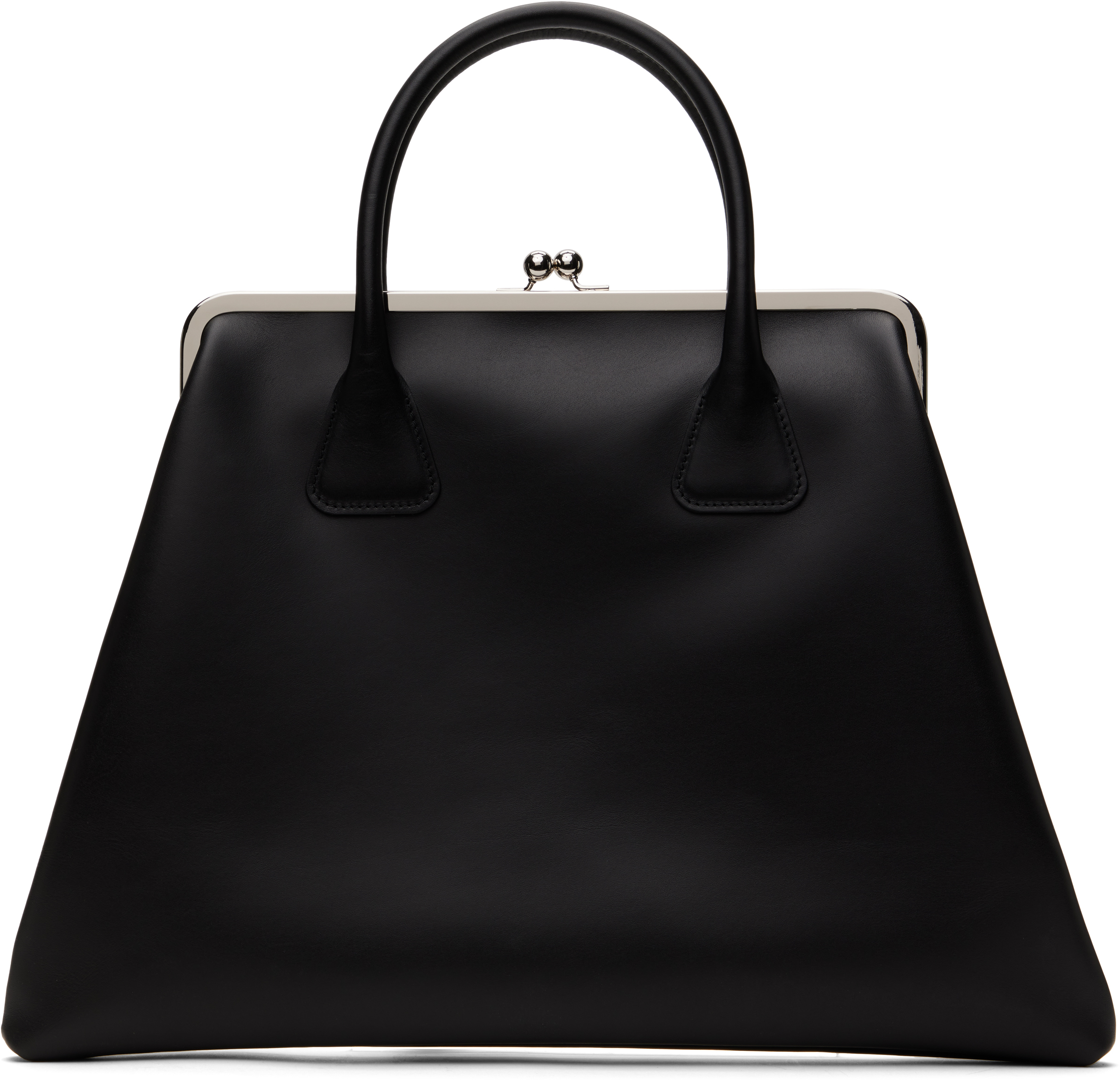 Black Large Leather Kiss Clasp Bag