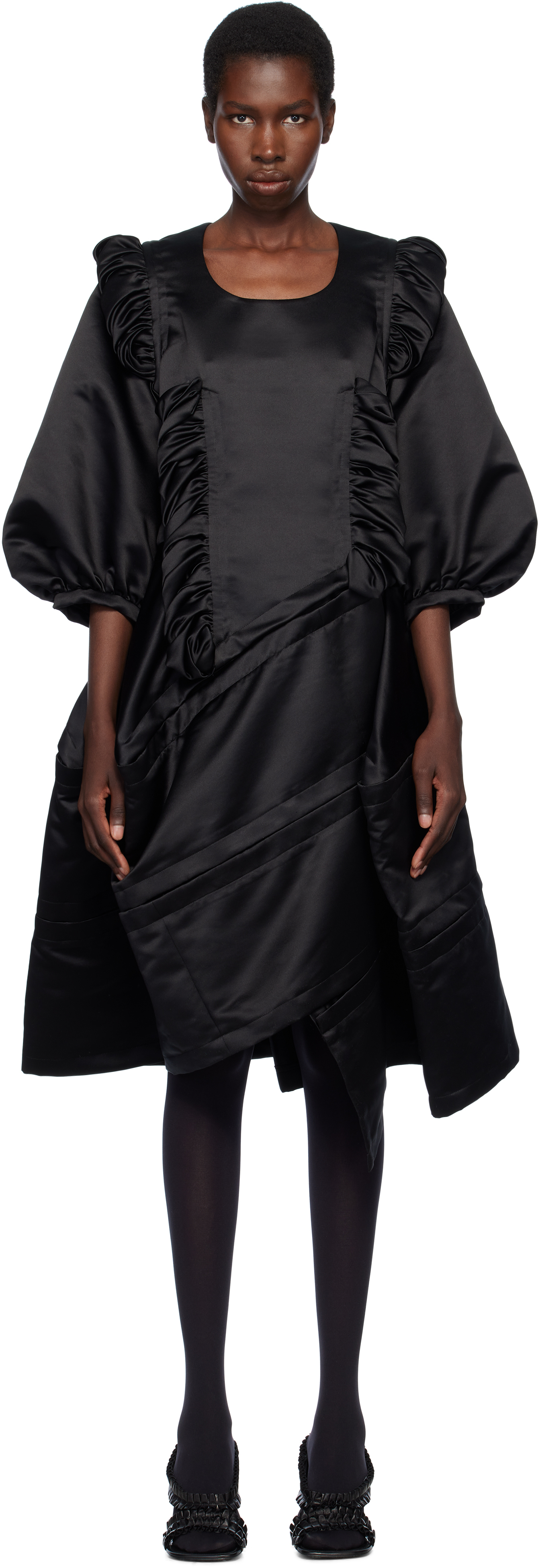 Comme Des Garçons Black Polyester Satin Thick Midi Dress