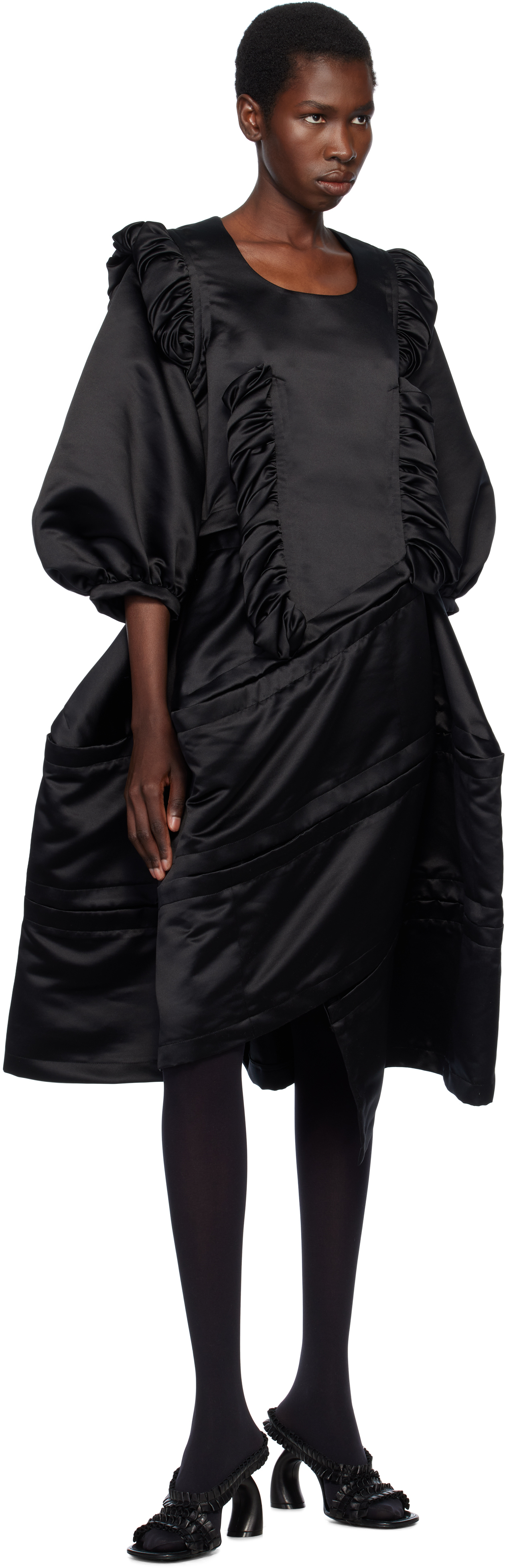 COMME DES GARÇONS BLACK POLYESTER SATIN THICK MIDI DRESS 