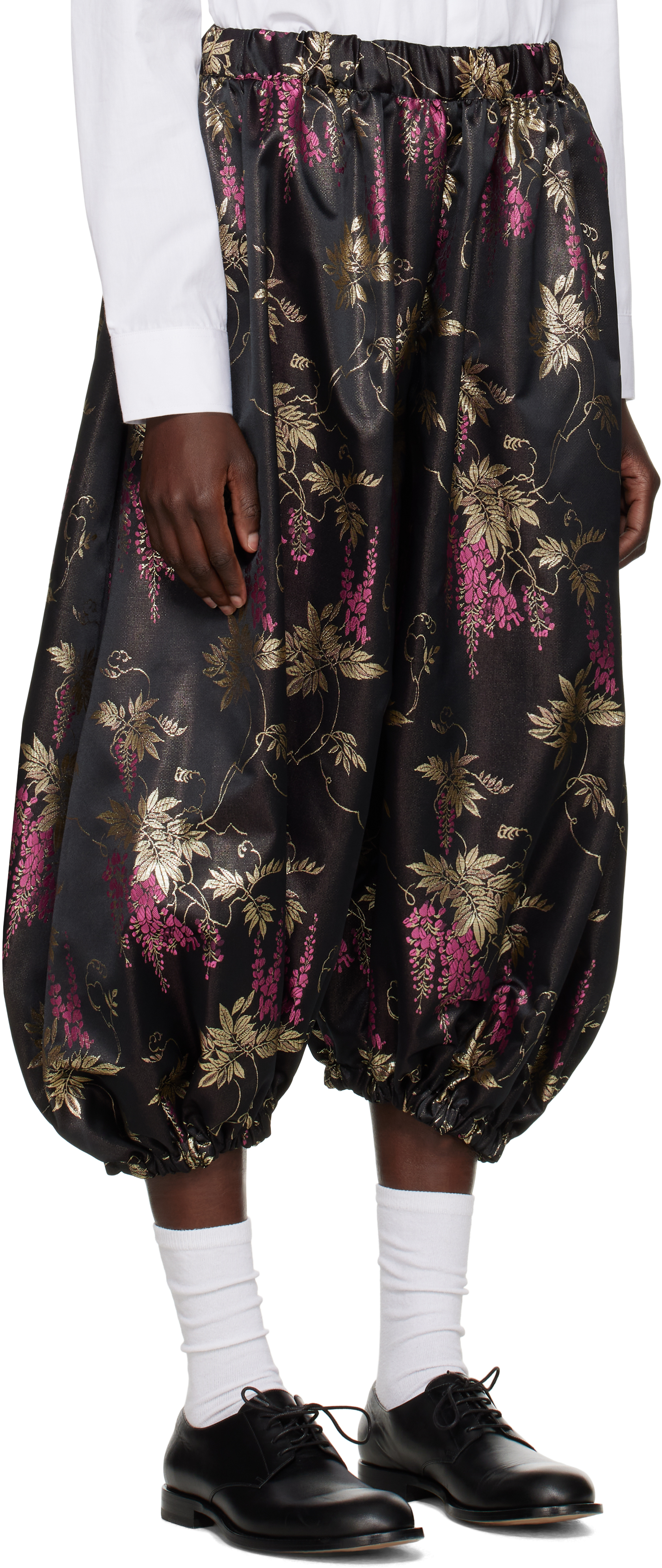 Shop Comme Des Garçons Black Jacquard Trousers In Black/multi