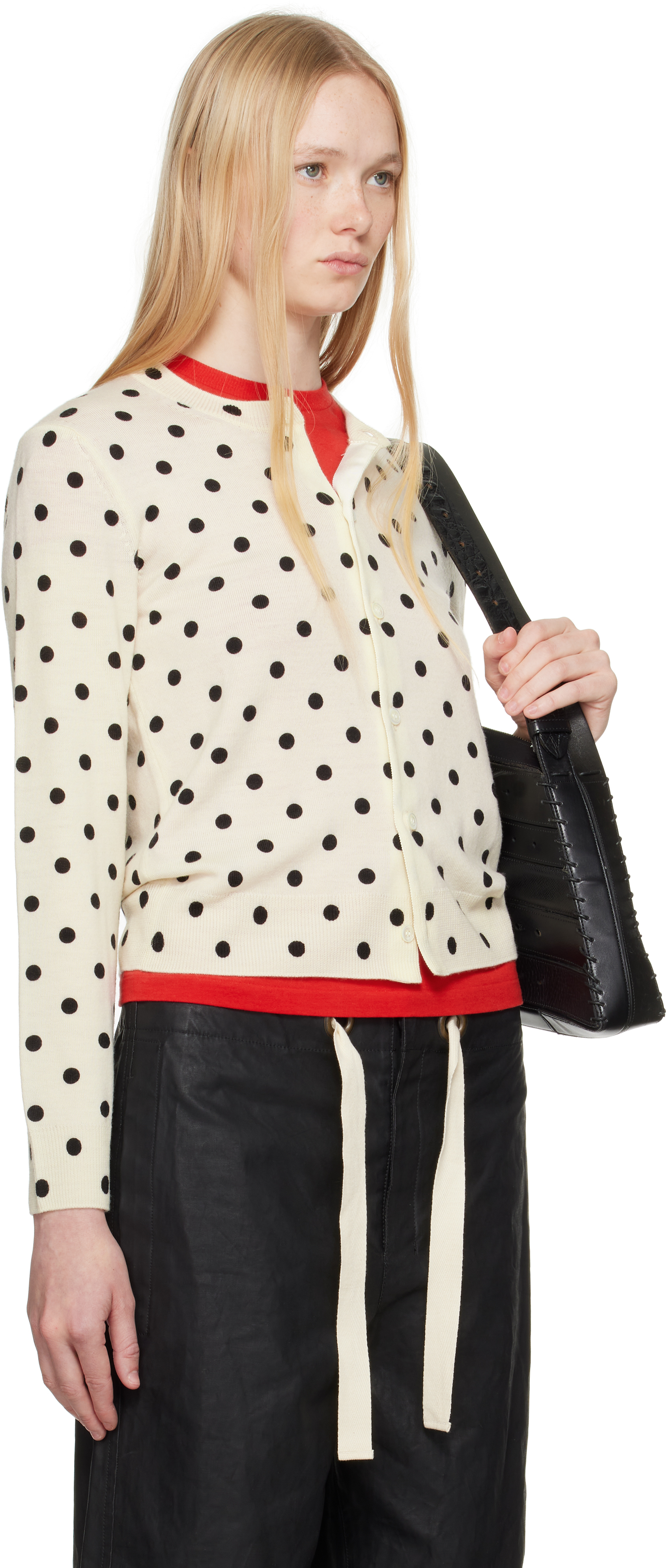 COMME DES GARÇONS OFF-WHITE POLKA DOTS PATTERN PRINT CARDIGAN