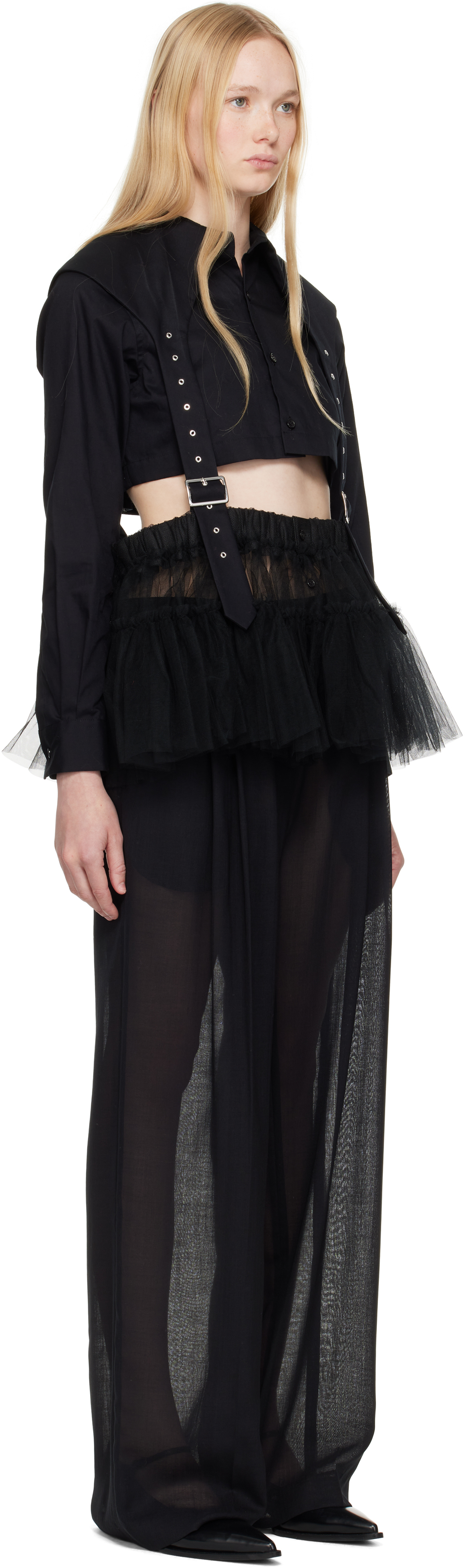 NOIR KEI NINOMIYA BLACK PANELED MINIDRESS 