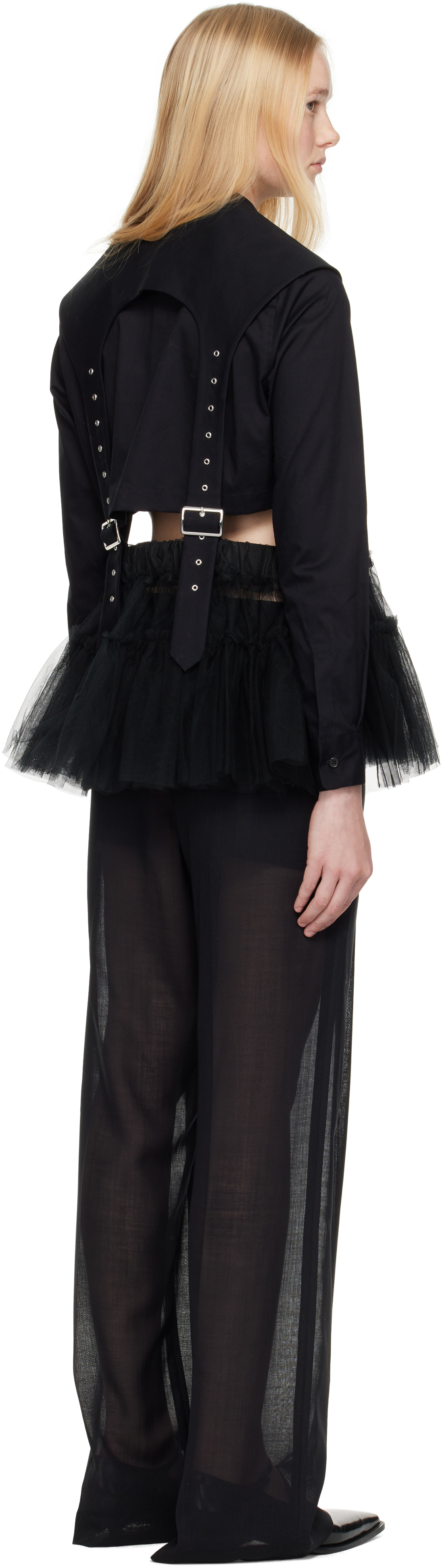 NOIR KEI NINOMIYA BLACK PANELED MINIDRESS 