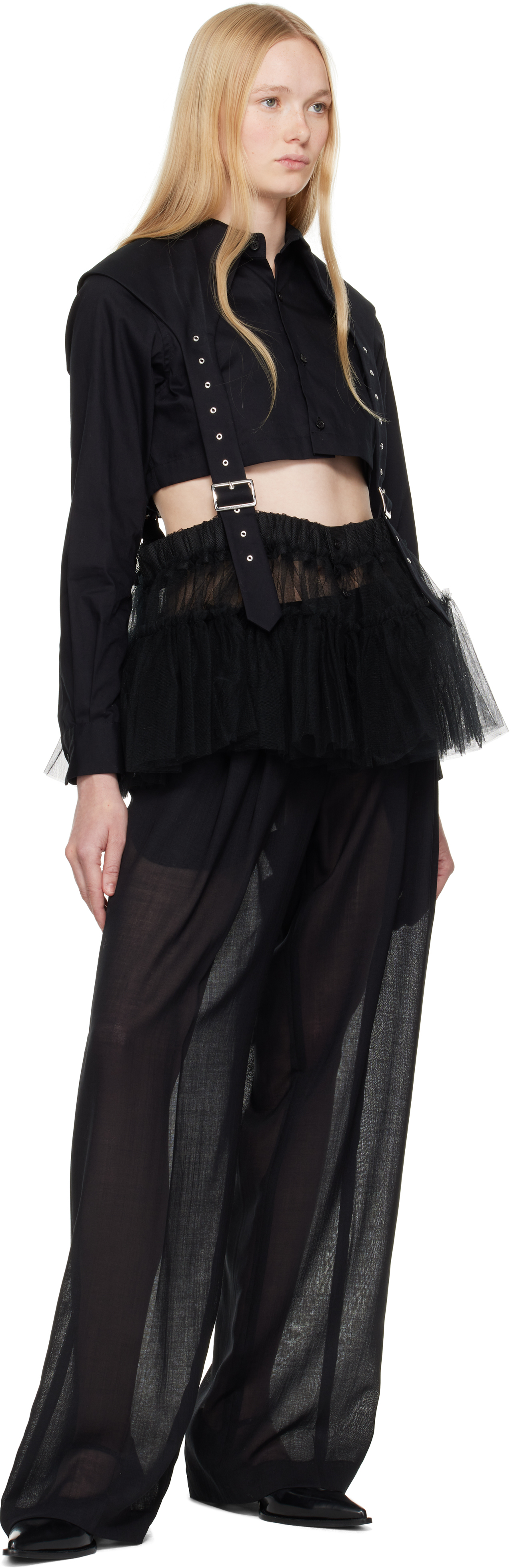 NOIR KEI NINOMIYA BLACK PANELED MINIDRESS 