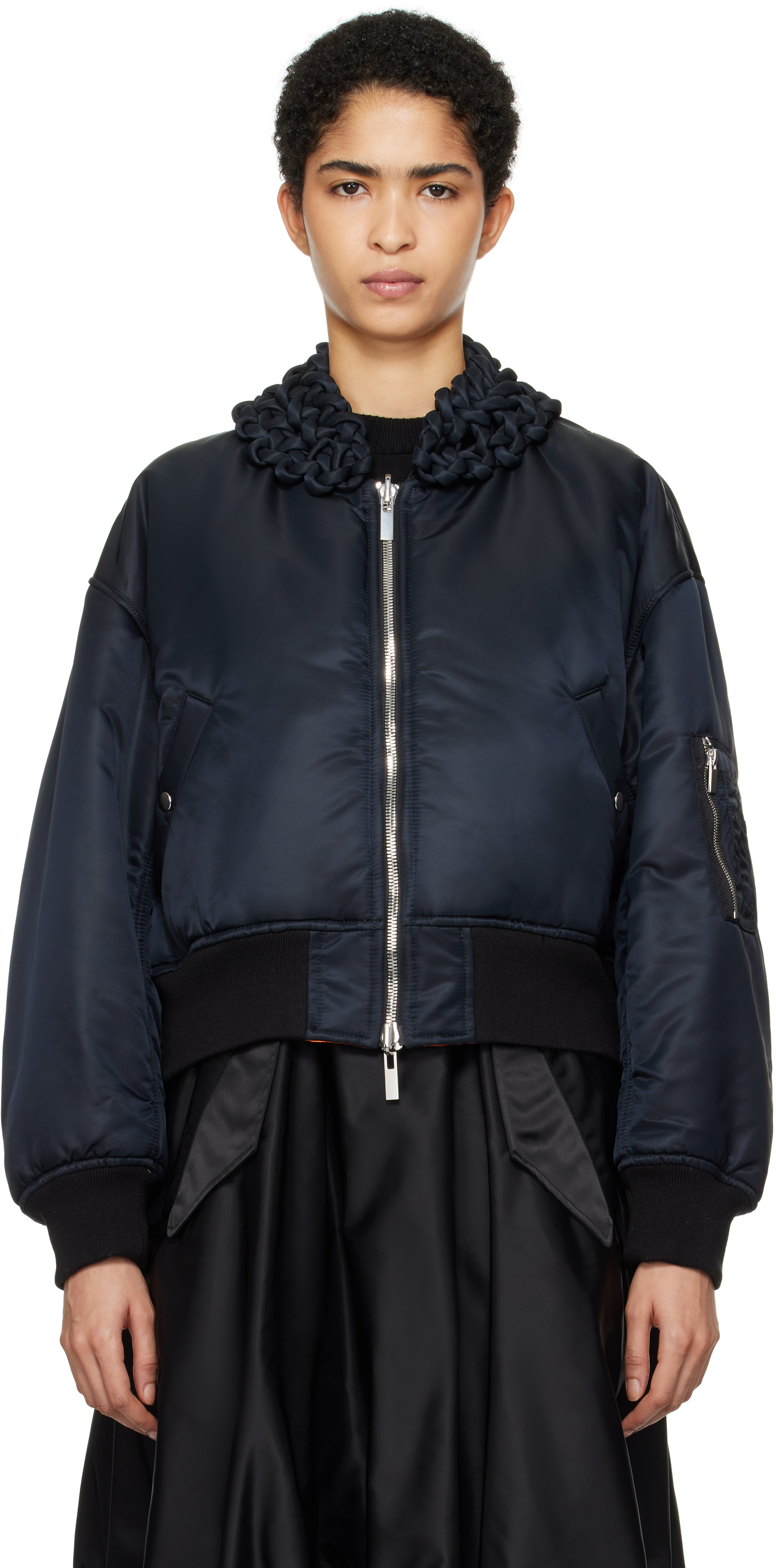 Noir Kei Ninomiya Black Macrame Bomber Jacket In Blue