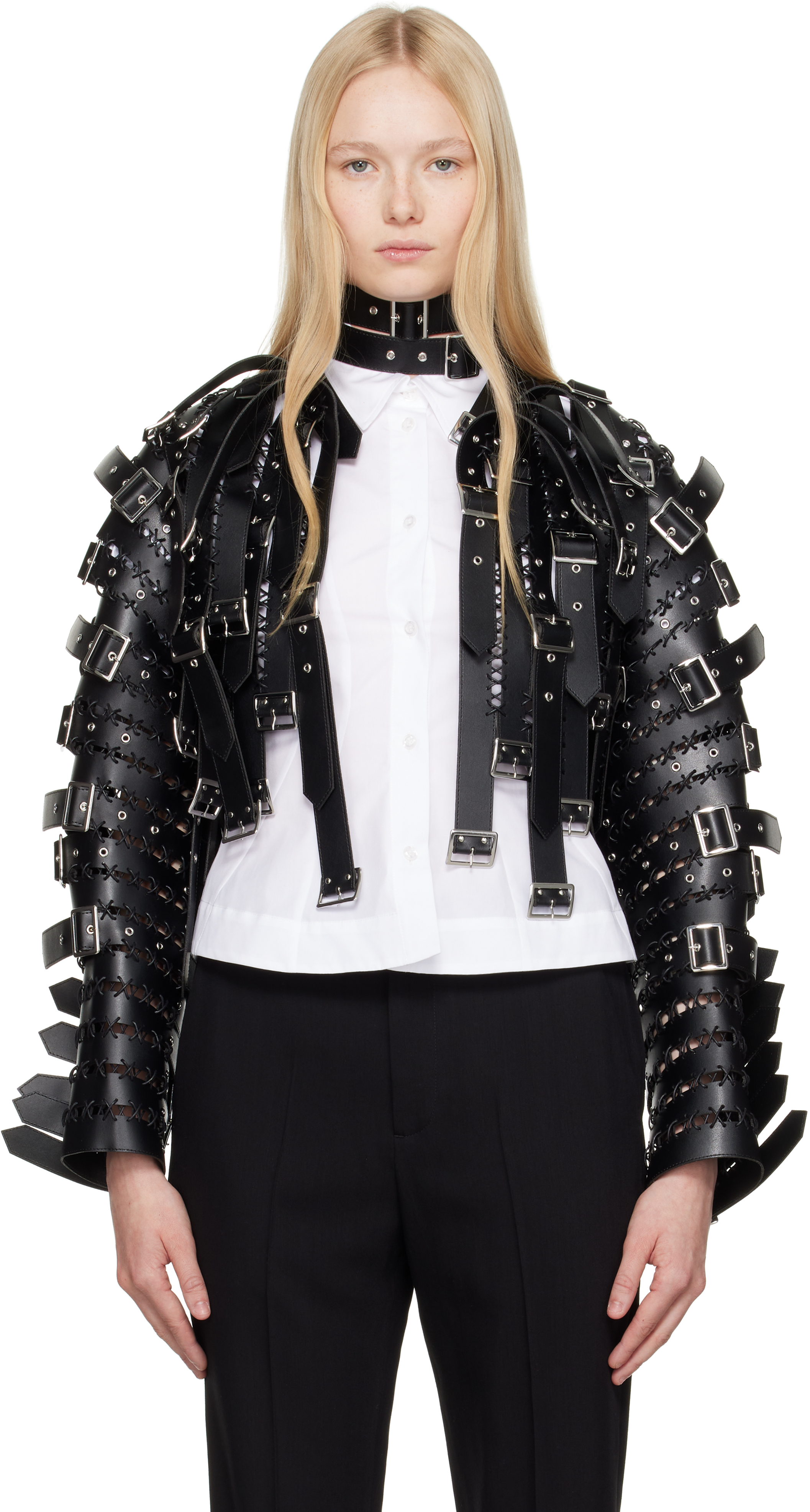 Noir Kei Ninomiya: Black Synthetic Faux-Leather Jacket | SSENSE