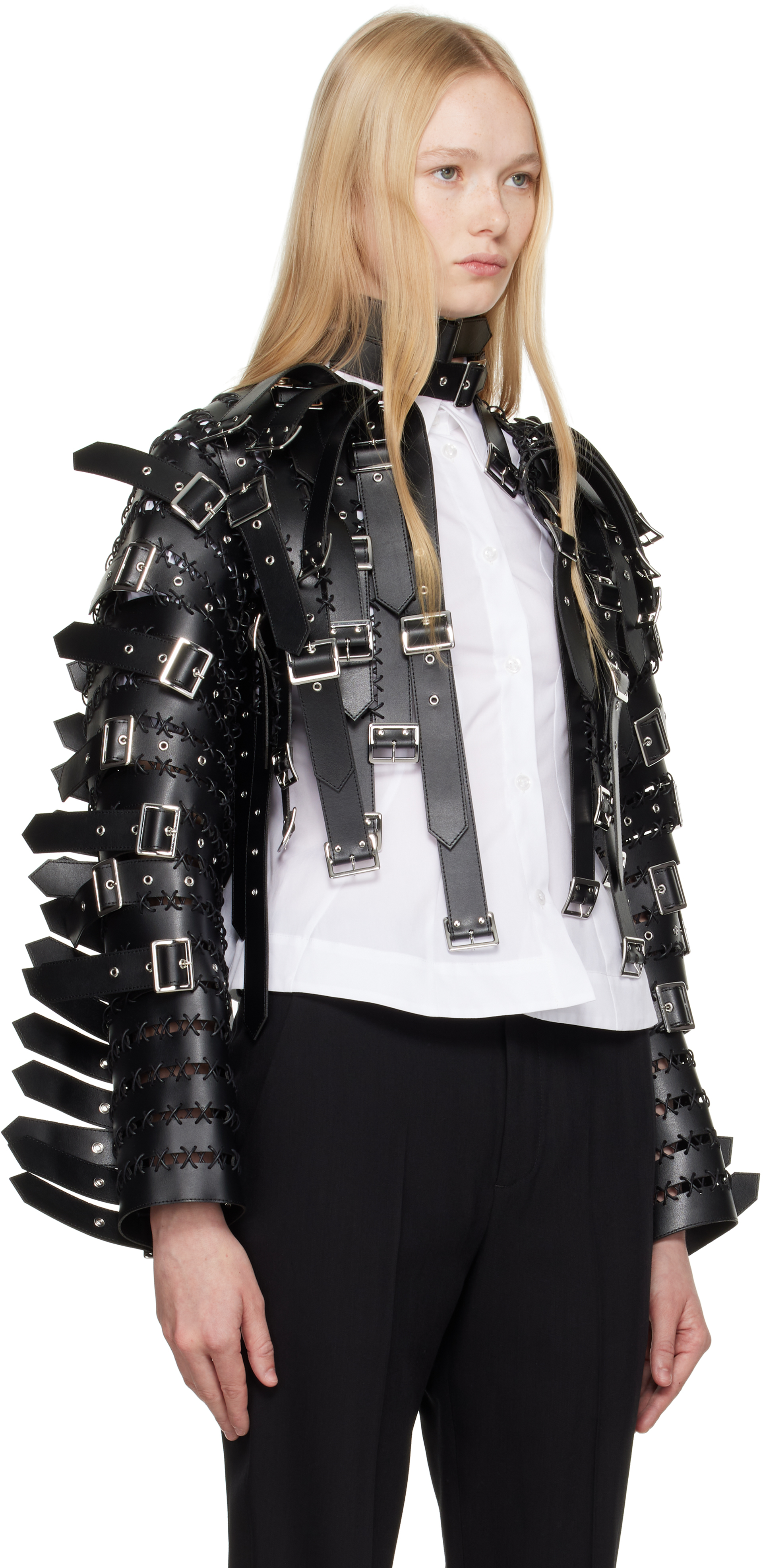 NOIR KEI NINOMIYA BLACK SYNTHETIC FAUX-LEATHER JACKET 