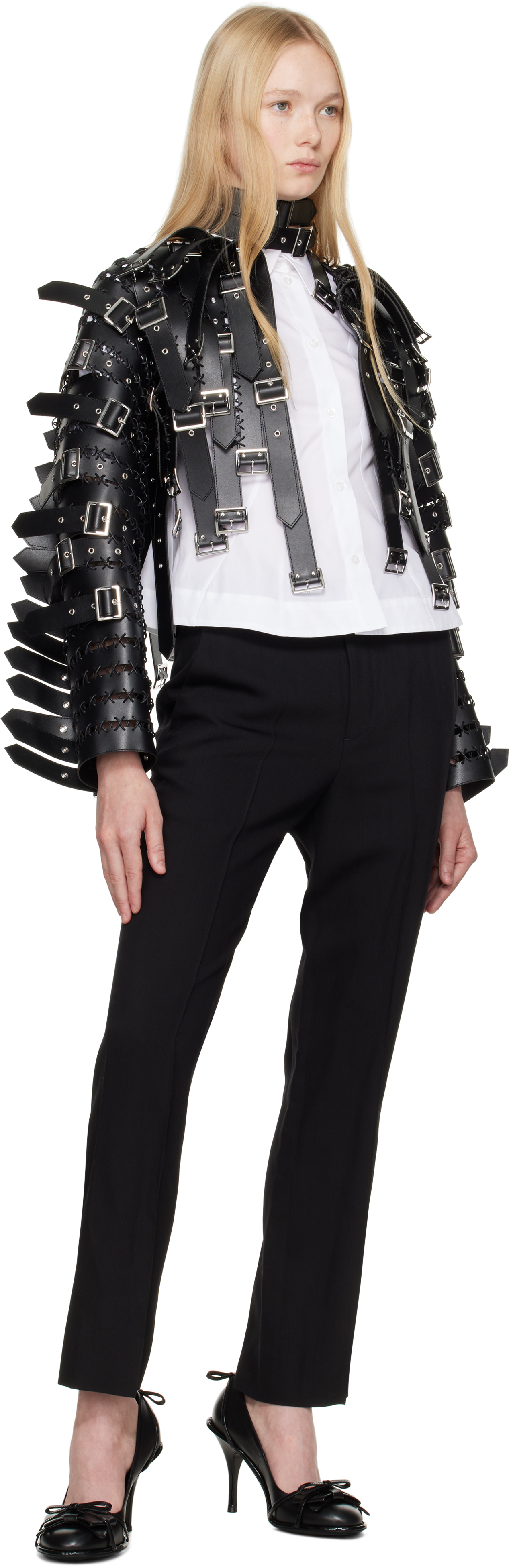 NOIR KEI NINOMIYA BLACK SYNTHETIC FAUX-LEATHER JACKET 