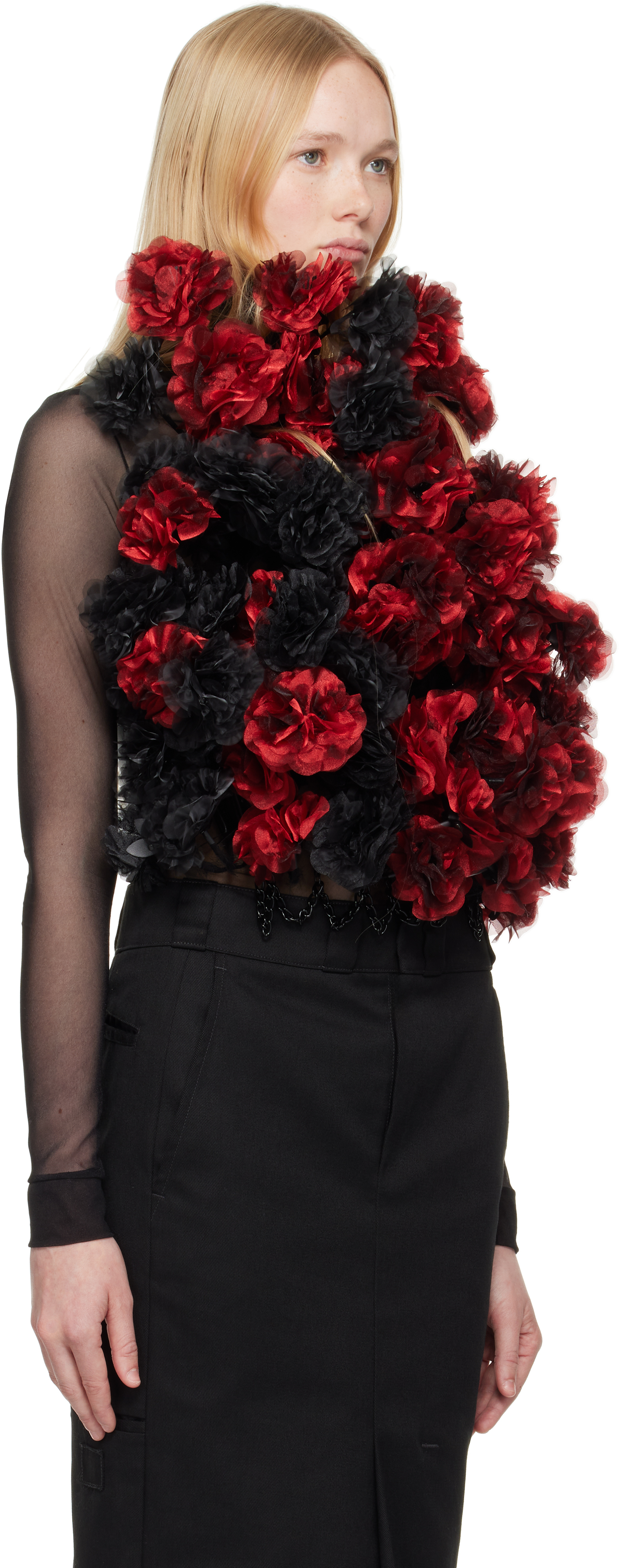 NOIR KEI NINOMIYA RED & BLACK FLORAL TOP