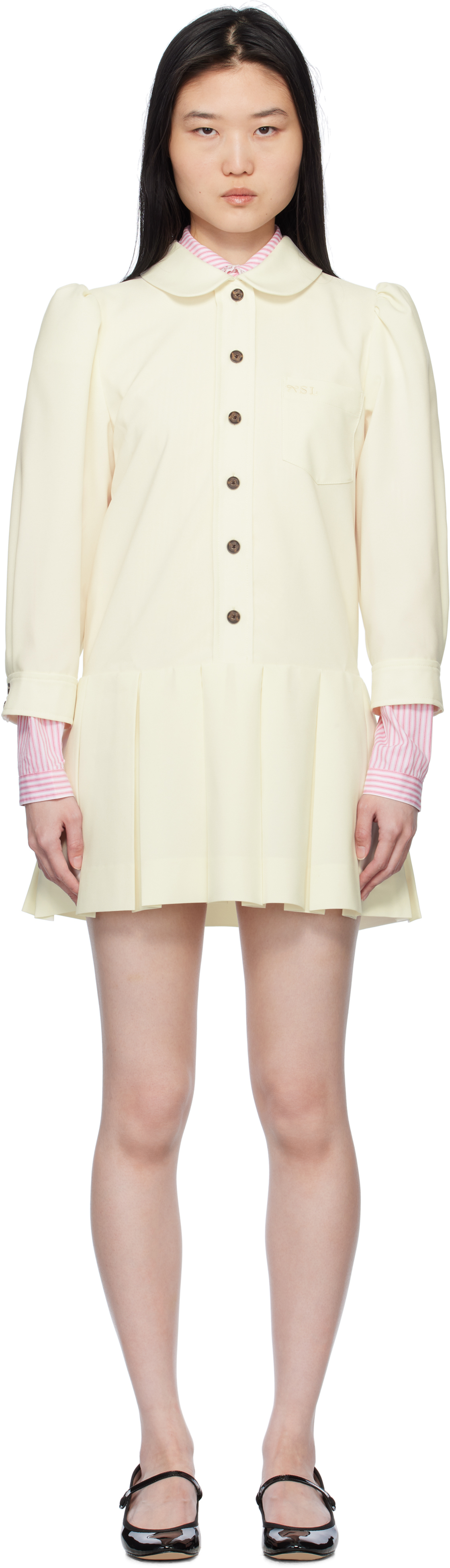 【関税込み】Sandy Liang オフホワイト Somm ミニワンピース Off-White Somm Minidress by Sandy Liang on Sale