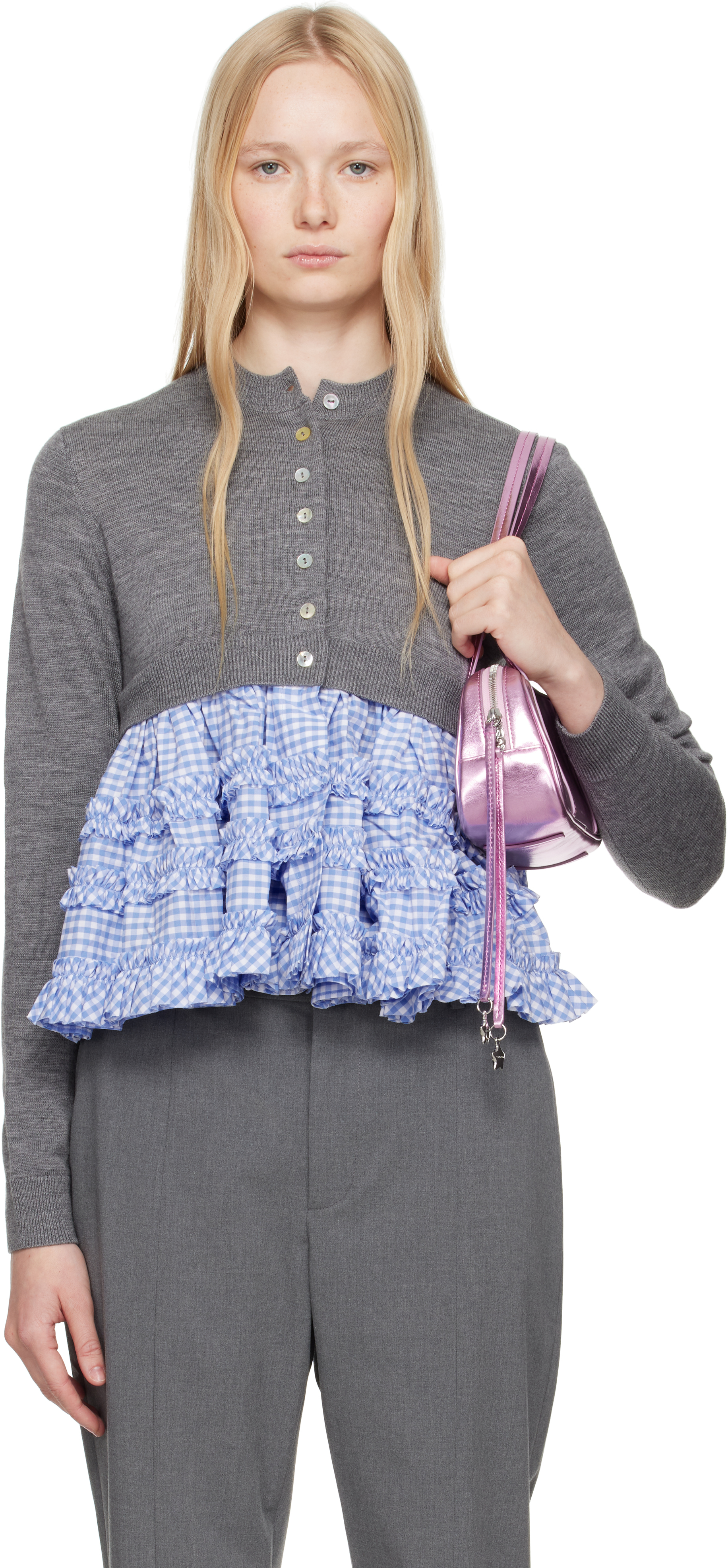 Sandy Liang Gray & Blue Pawpaw Cardigan