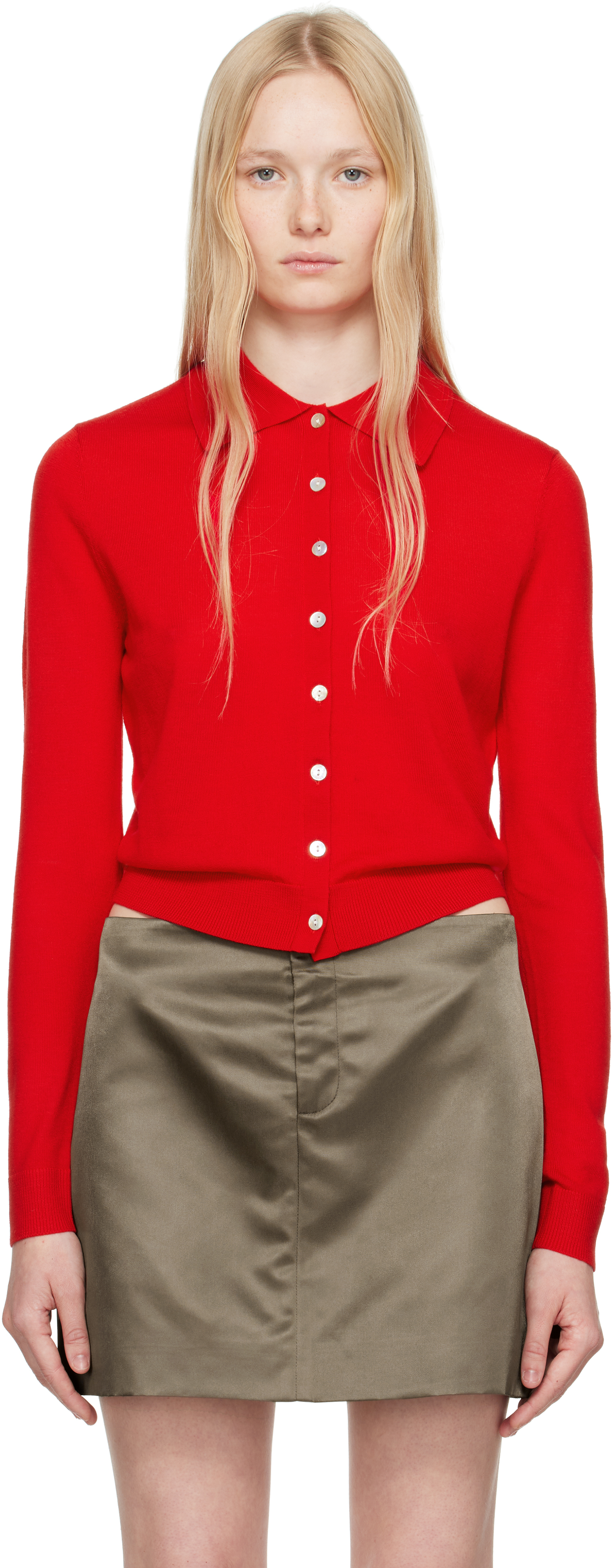 Sandy Liang Summers Merino Wool Cardigan In Red