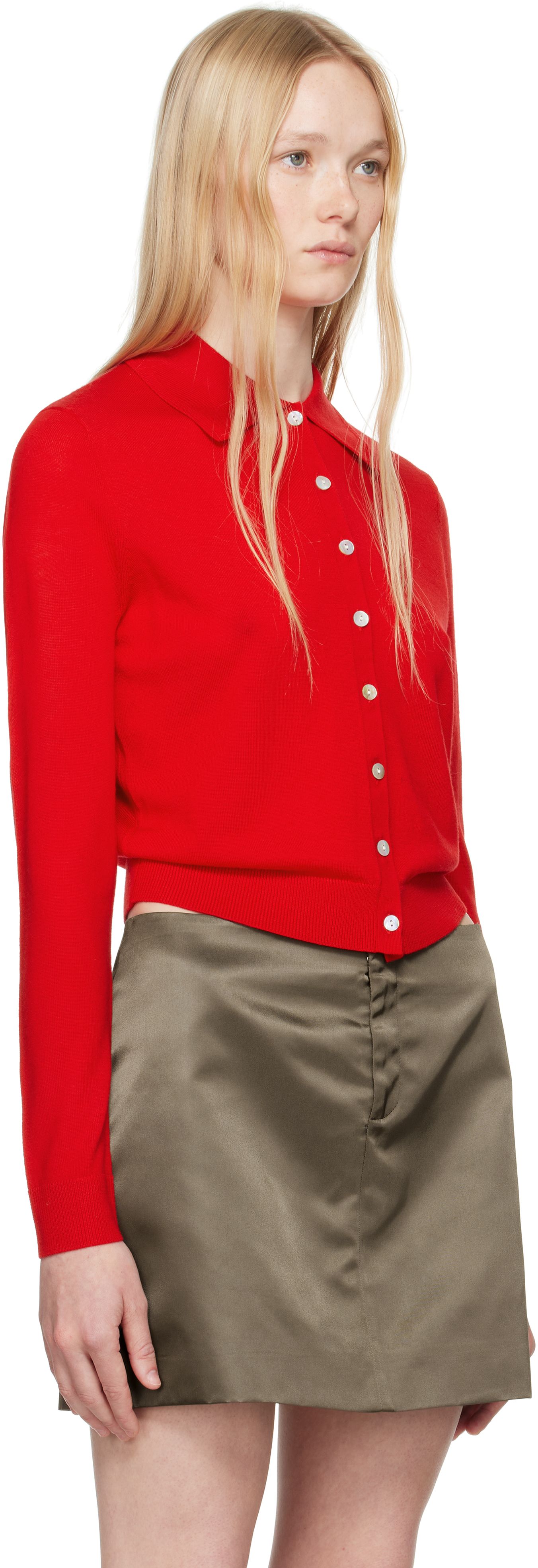 Sandy Liang Summers Merino Wool Cardigan In Red