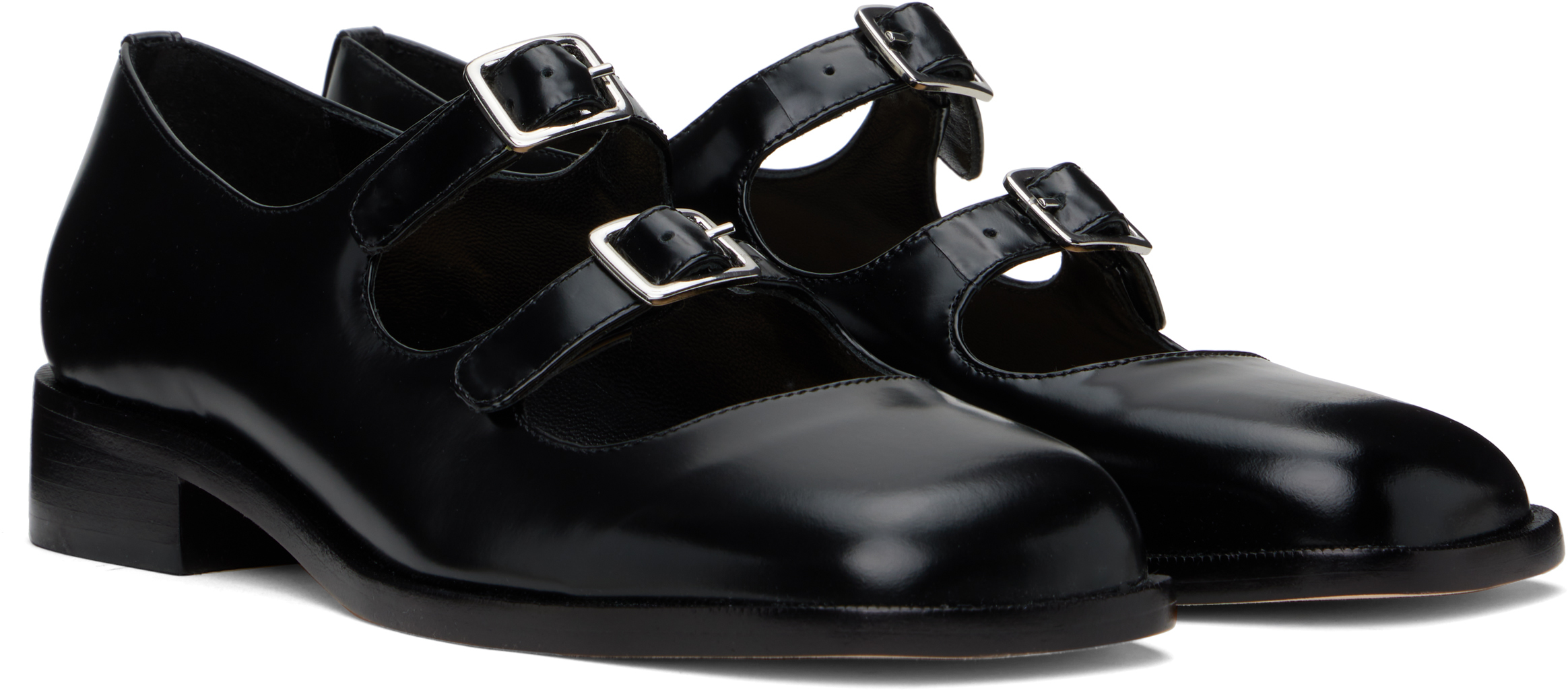 SANDY LIANG BLACK DOUBLE STRAP BALLERINA FLATS