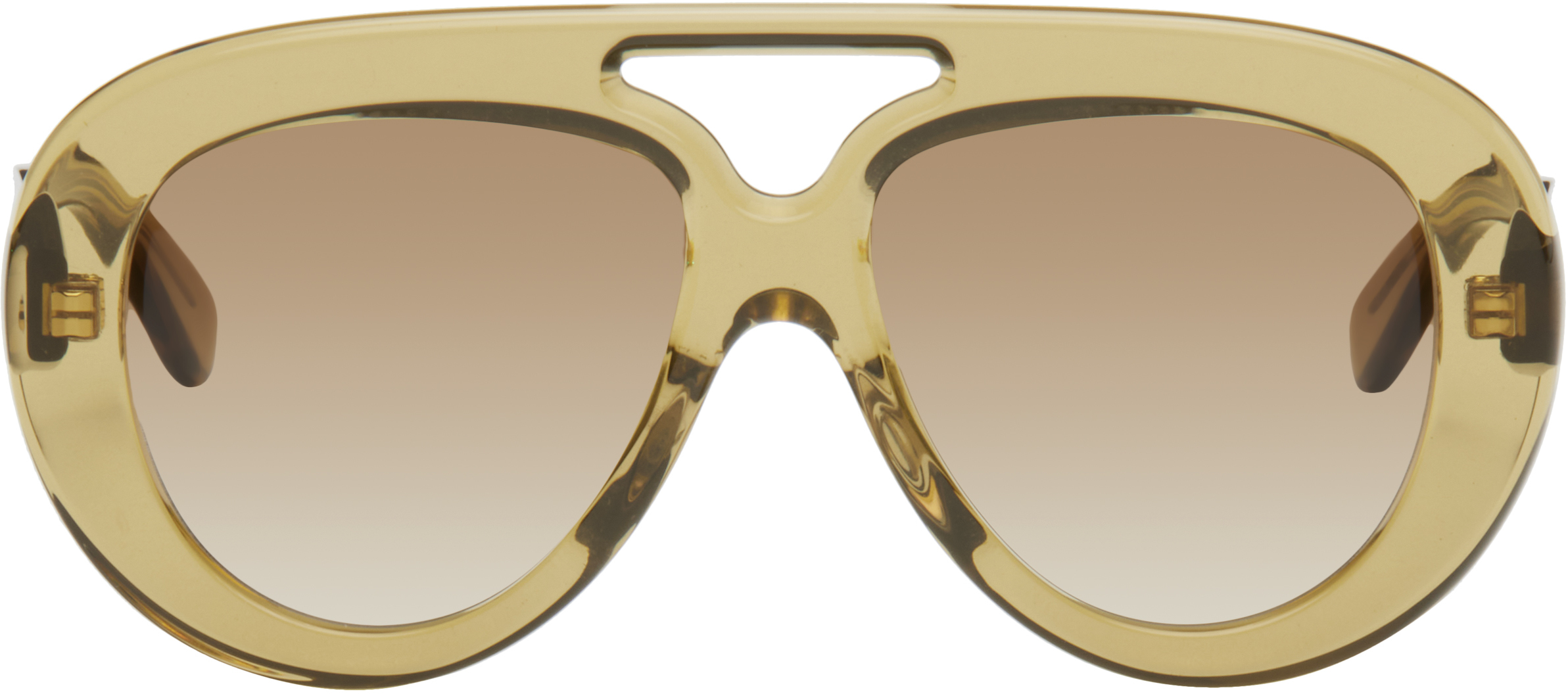 LOEWE: Khaki Round Spoiler Aviator Sunglasses | SSENSE