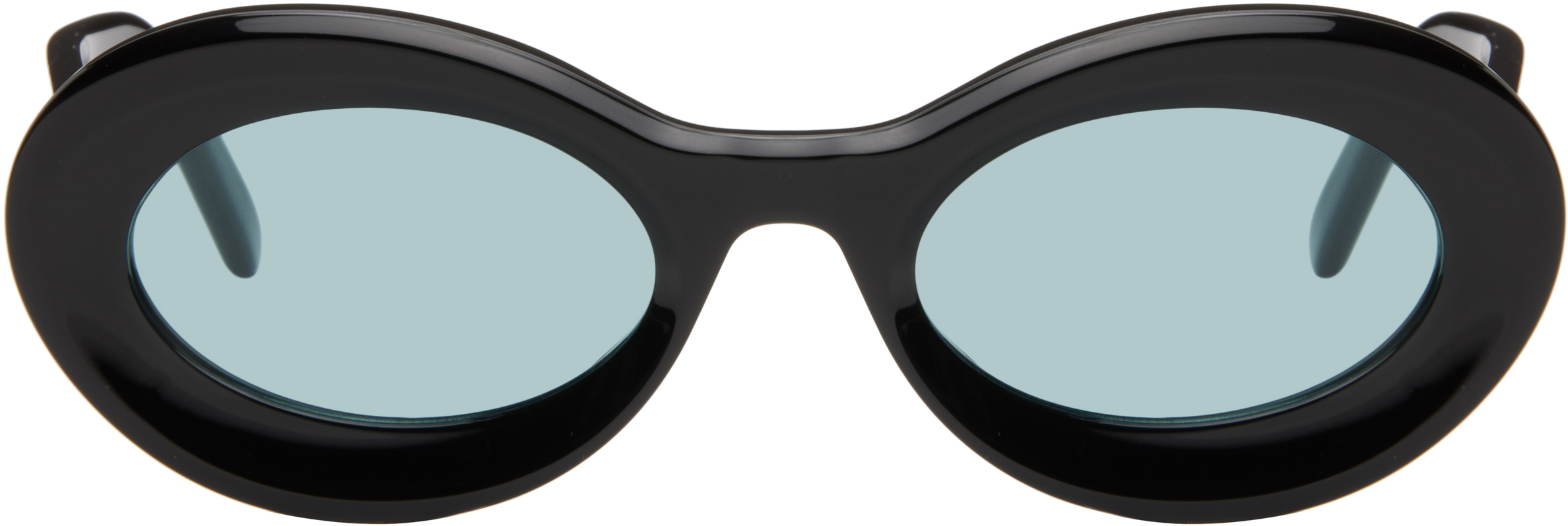 Shop Loewe Black Paula's Ibiza Oval Sunglasses In Shiny Black/blue