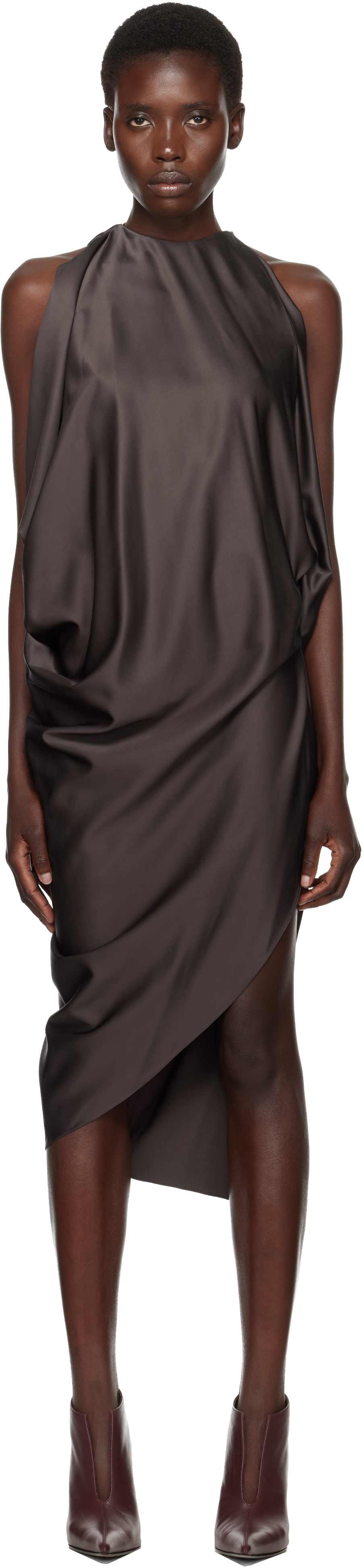 Aaron Esh Taupe Open Arm Evening Minidress