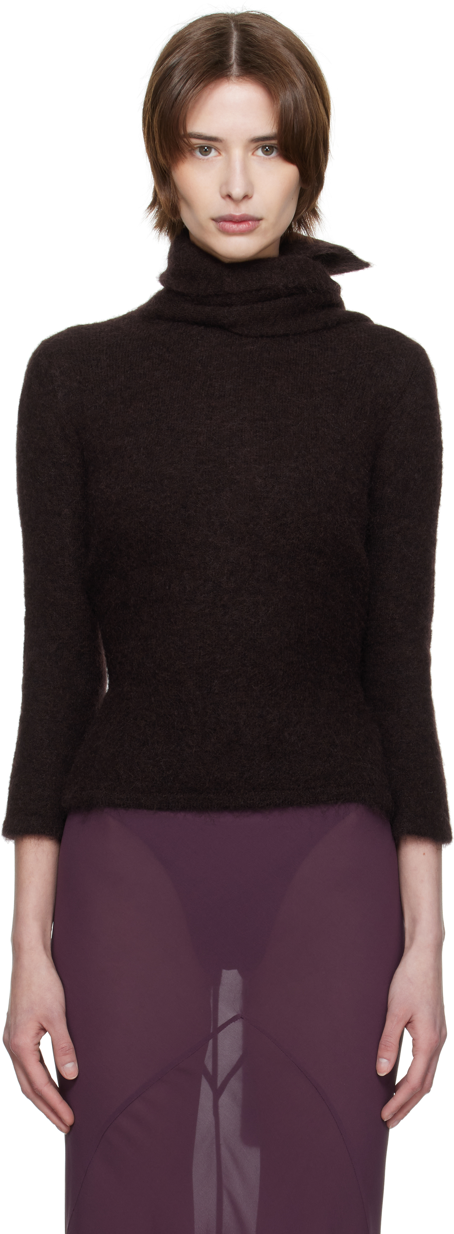 Brown Tied Roller Neck Sweater