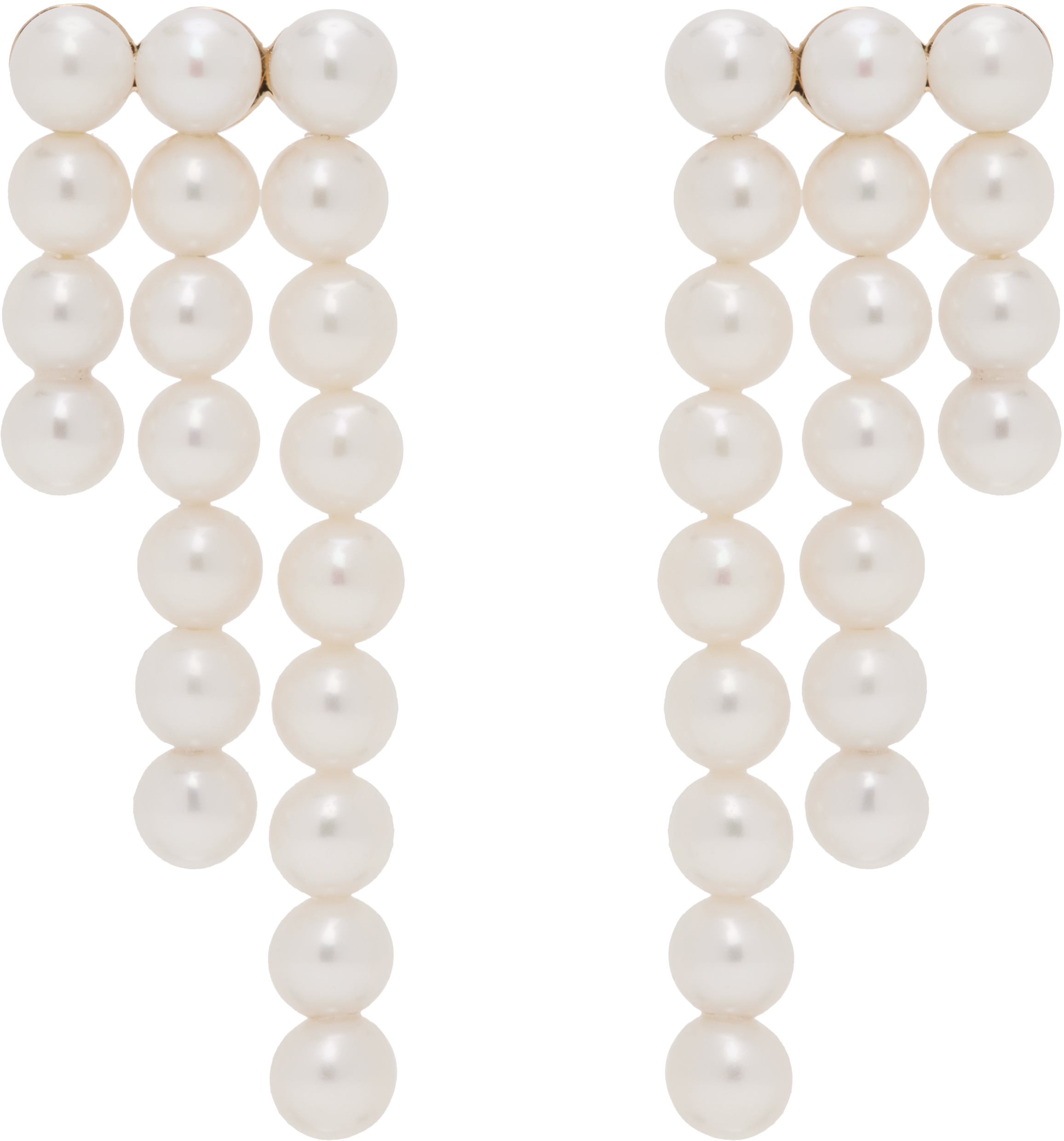 Shop Sophie Bille Brahe White & Gold 'la Valse Trois Temps' Earrings In 14k Yg Pearls